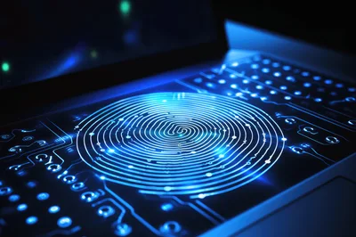 Digital Fingerprint Scanner Interface On Futuristic Laptop