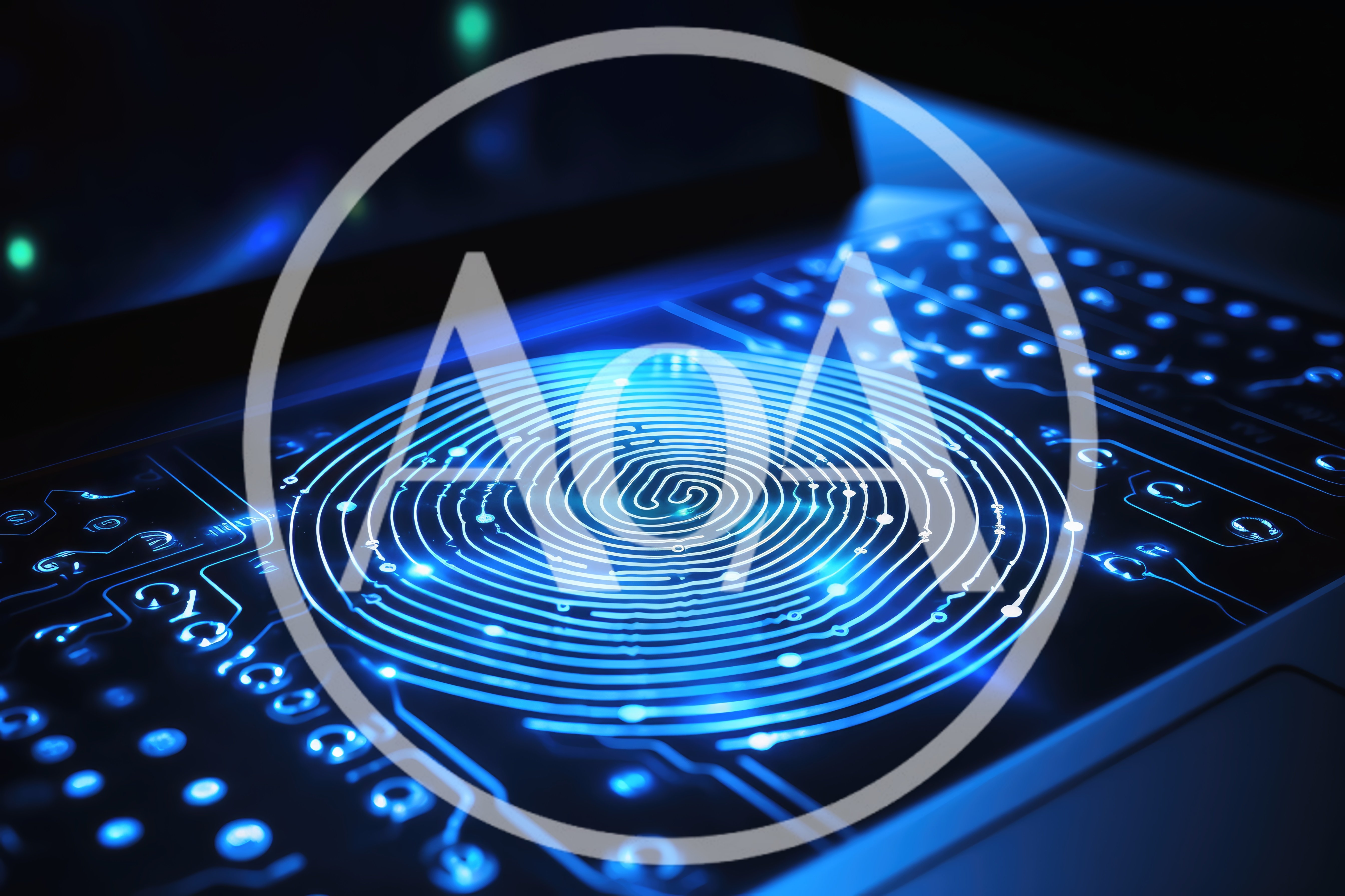 Digital Fingerprint Scanner Interface On Futuristic Laptop