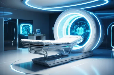 Futuristic Medical MRI Scanner in High Tech Laboratory