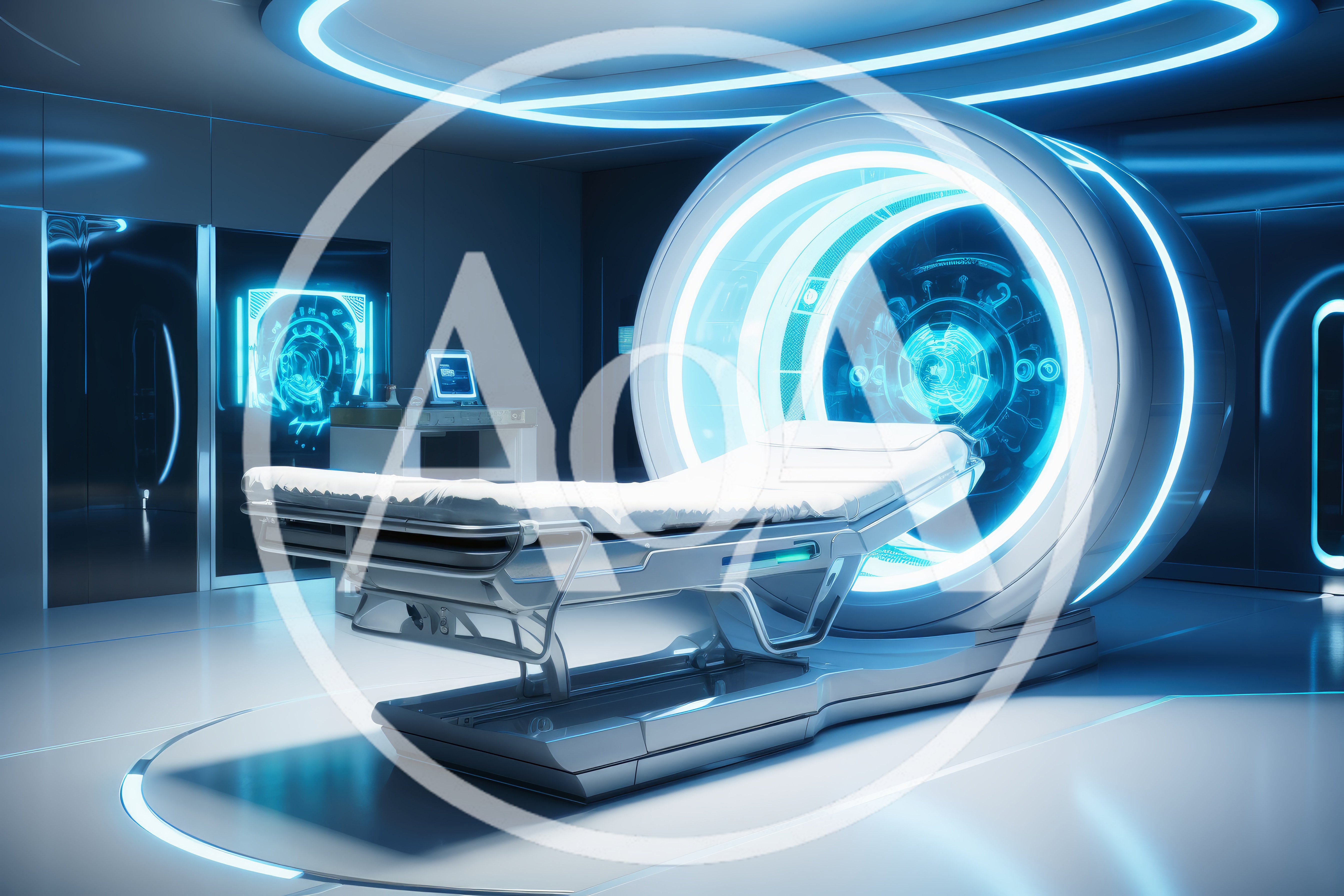 Futuristic Medical MRI Scanner in High Tech Laboratory