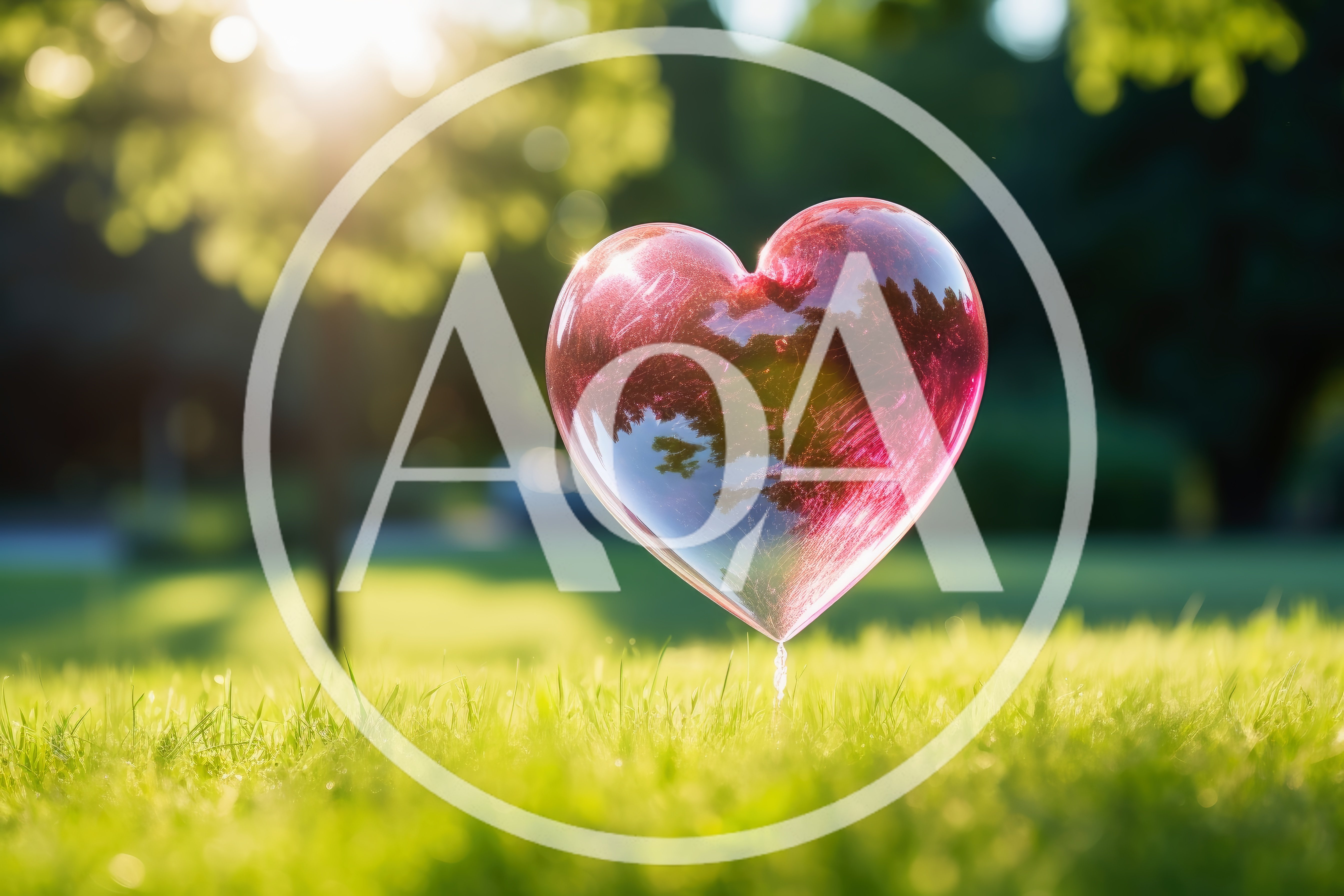 Transparent Heart Shaped Balloon Floating Above Green Grass