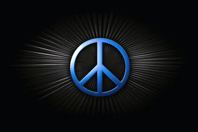 Blue Peace Symbol With Radiant Light Background