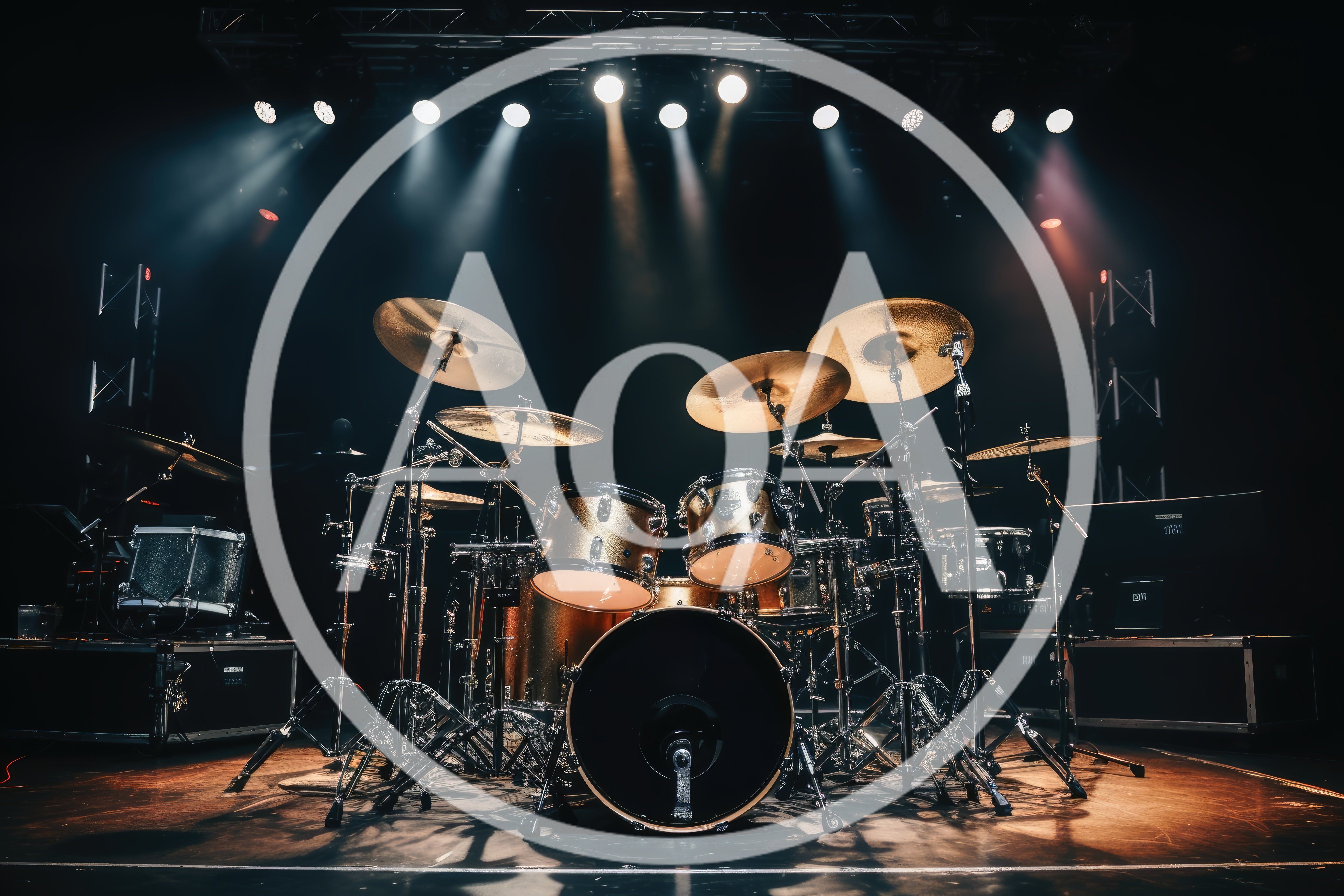 Professional Drum Kit Set Up On A Concert Stage