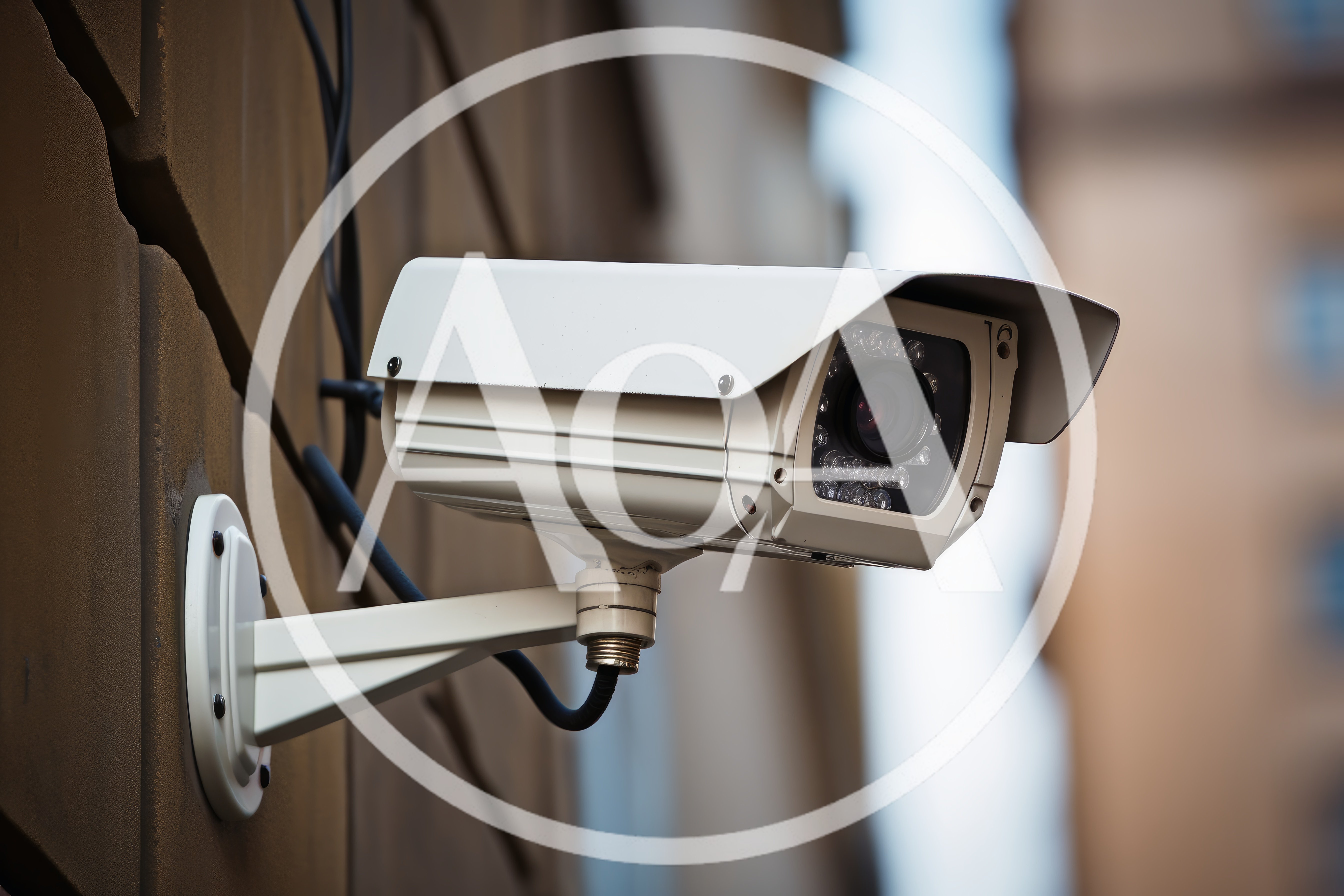Outdoor Security Surveillance Camera Mounted On Building Wall