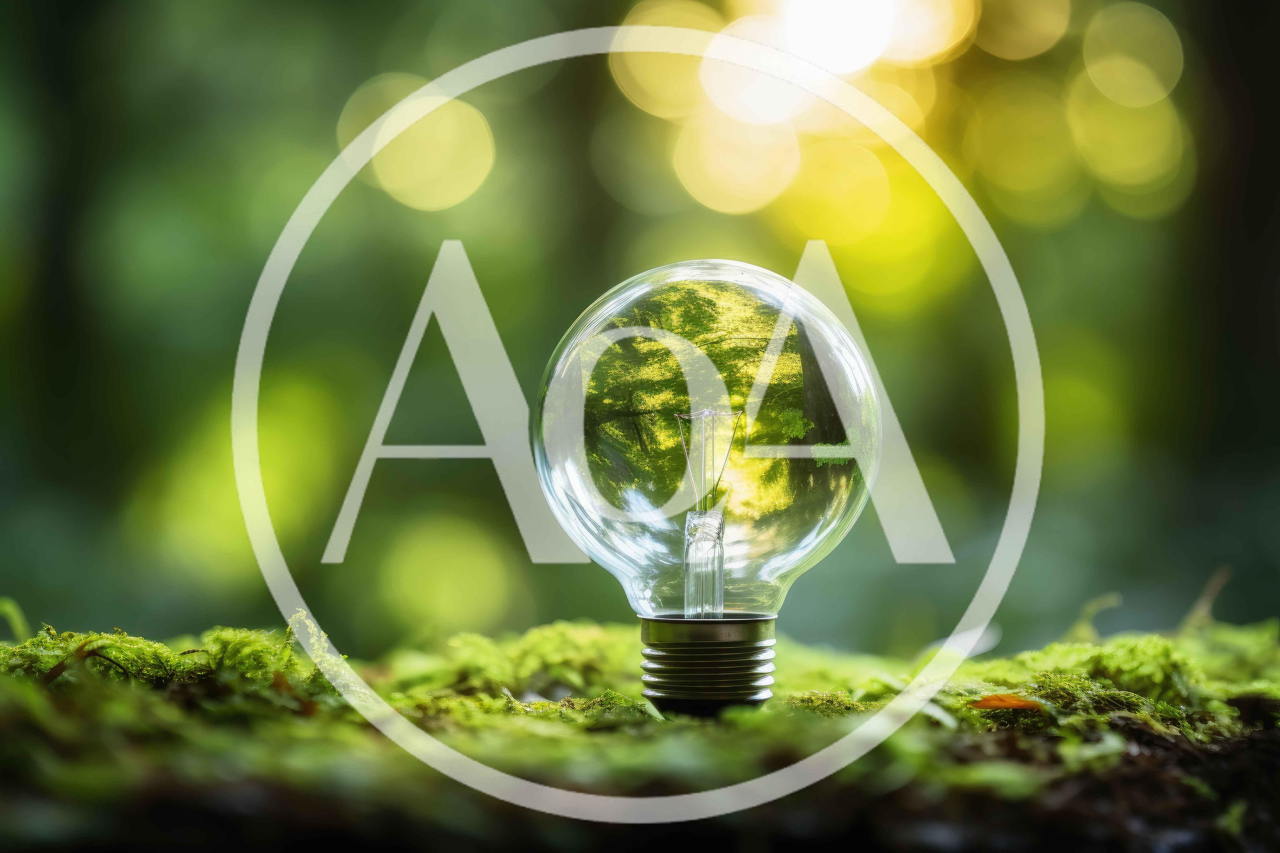 Light Bulb With Forest Reflection On Mossy Ground
