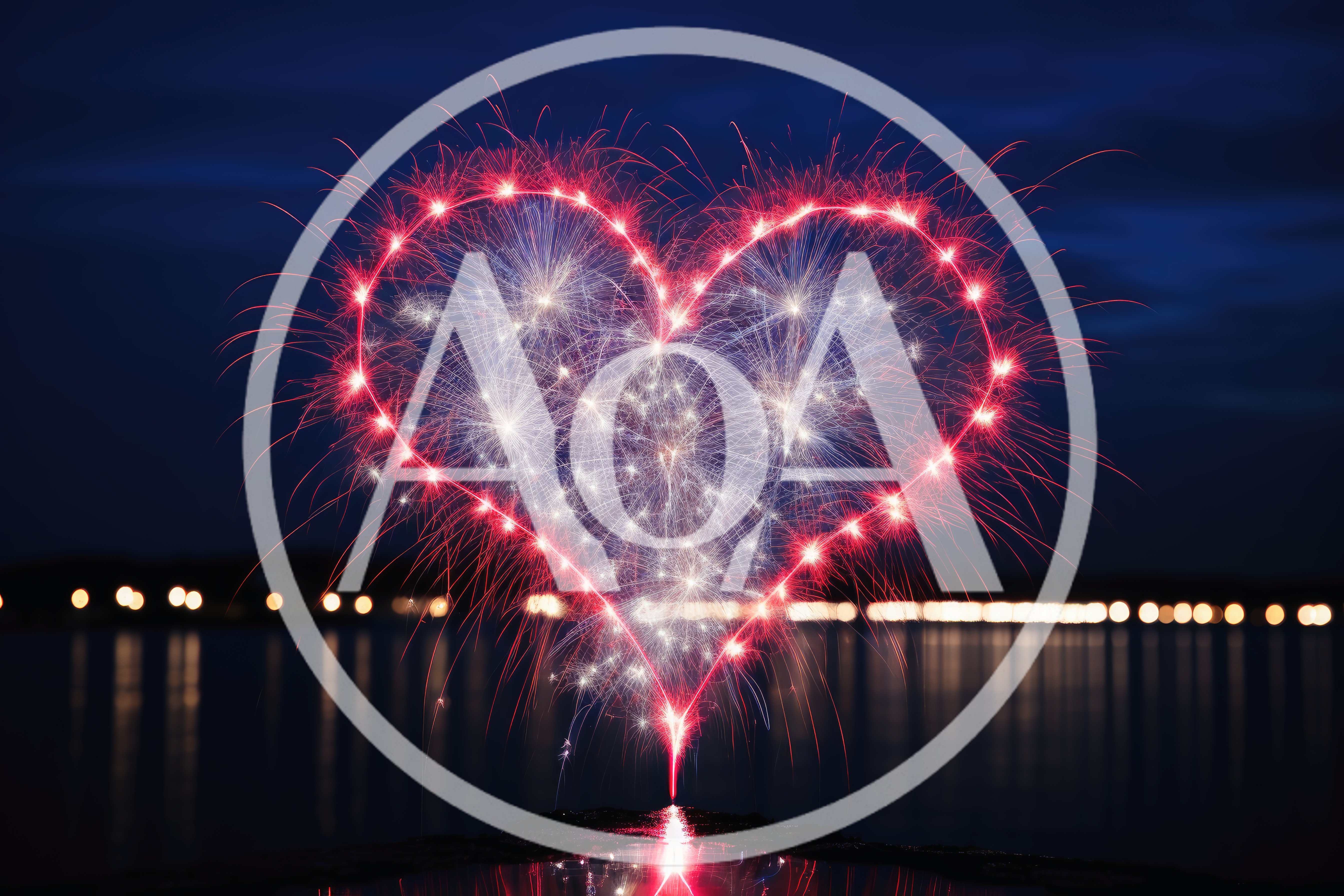 Heart Shaped Fireworks Display Over Water