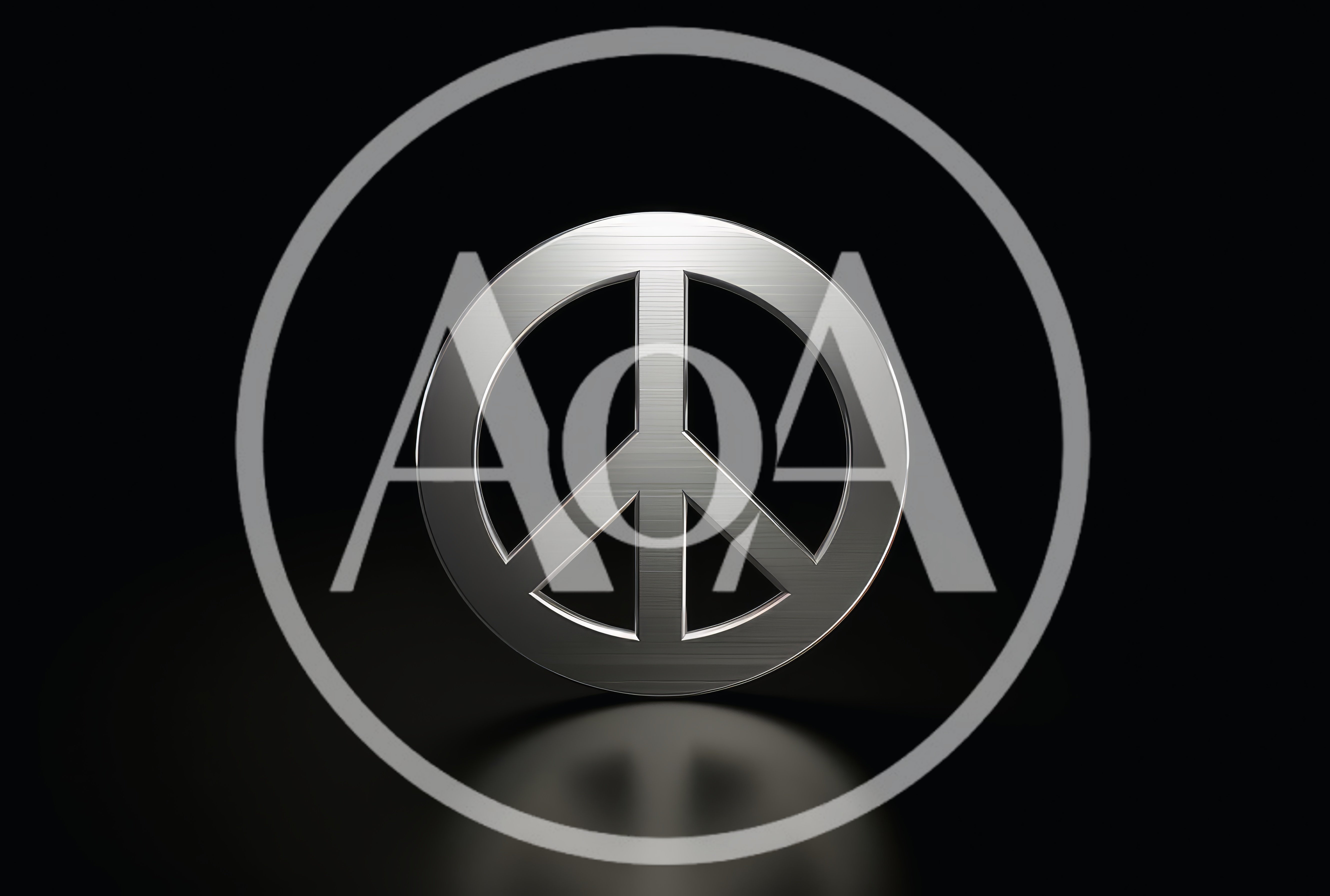 Metallic Peace Symbol Icon on Black Background