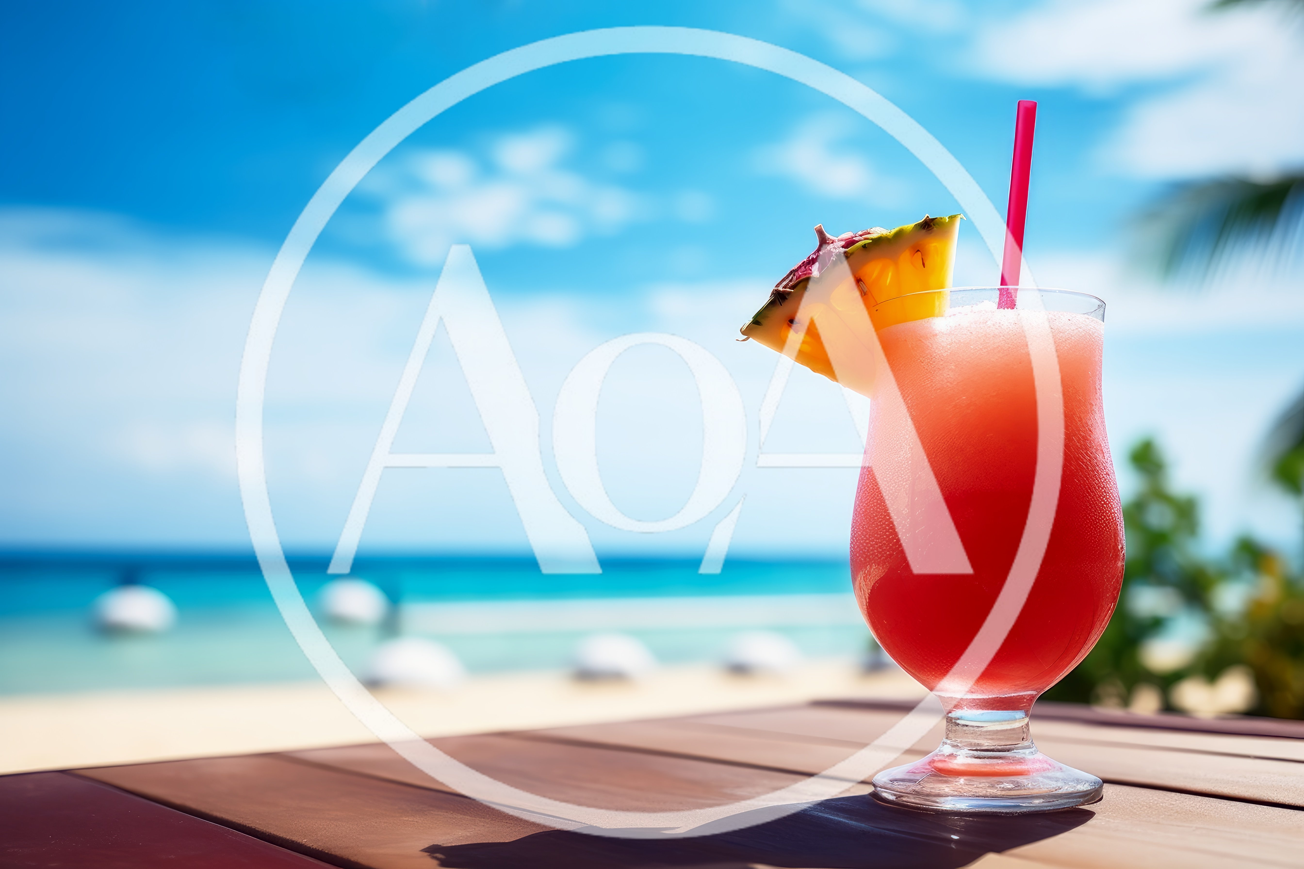 Refreshing Tropical Cocktail On A Sunny Beach Table