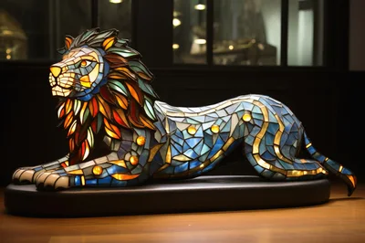 Stained Glass Lion Sculpture Lamp