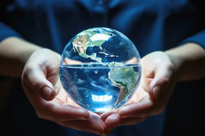 Person Holding A Glowing Glass Globe Of Earth