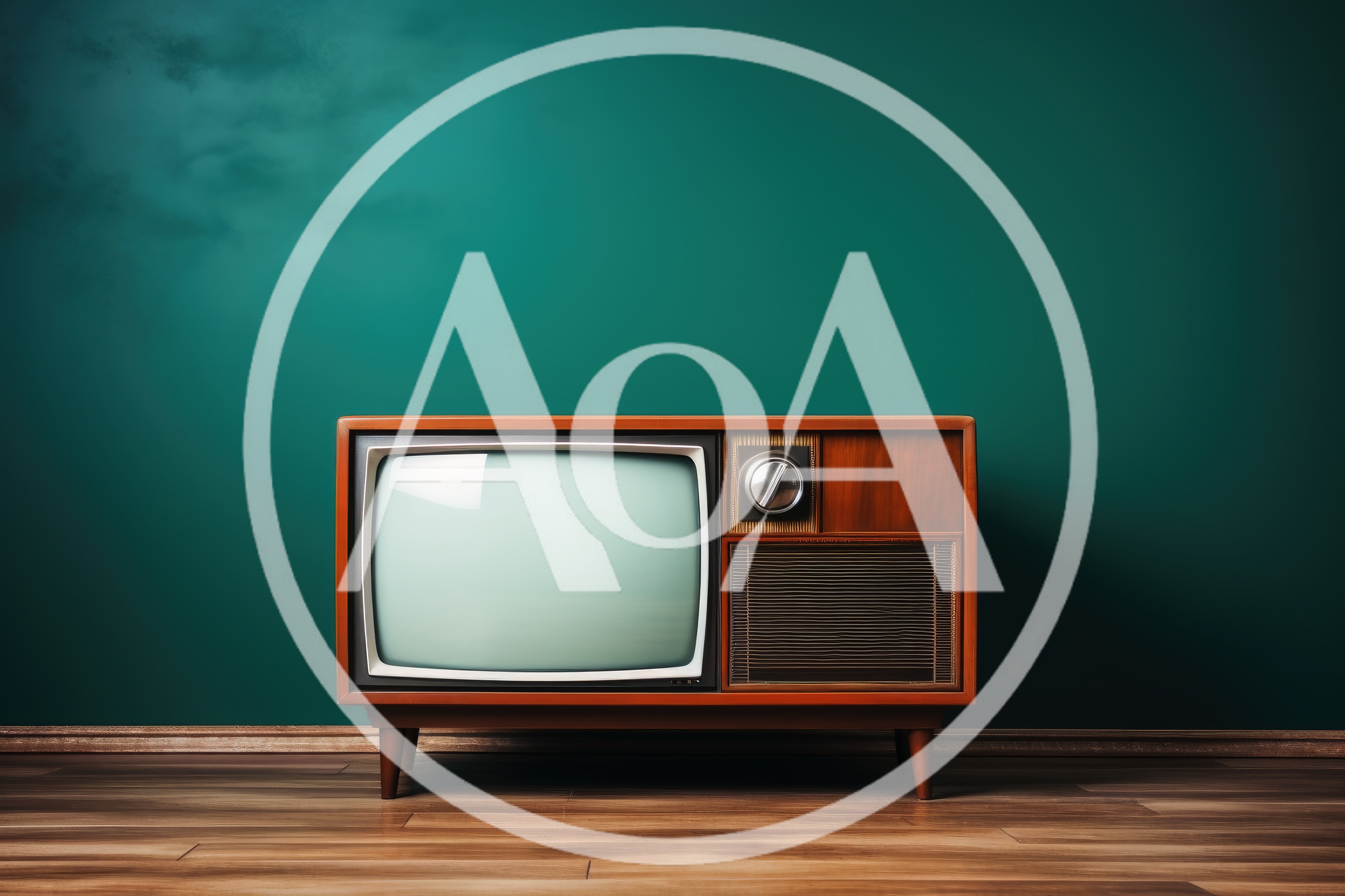 Vintage Wooden Television Set Against Teal Wall