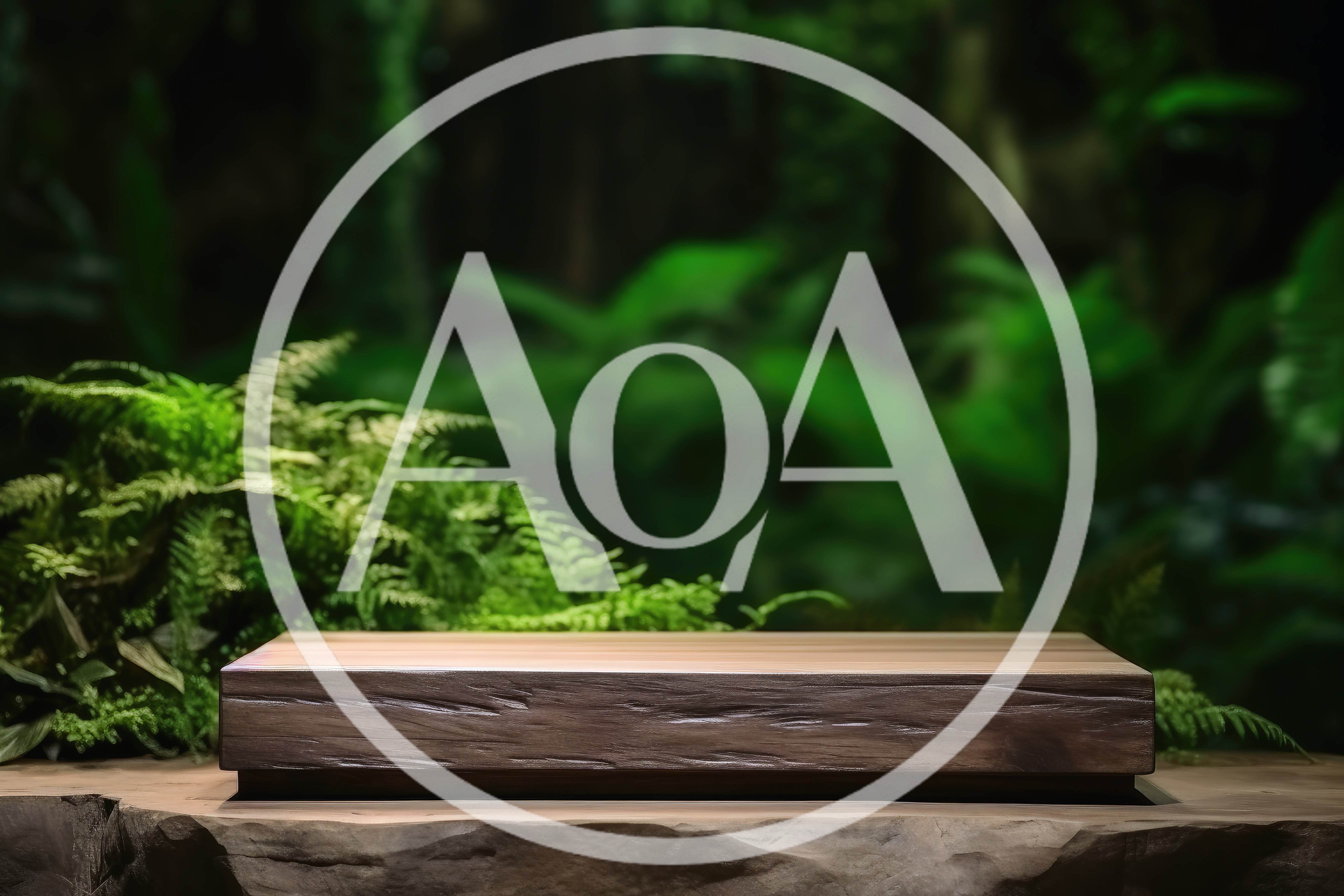 Wooden Product Display Platform In Lush Tropical Forest