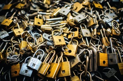 Pile Of Metal Padlocks And Love Locks