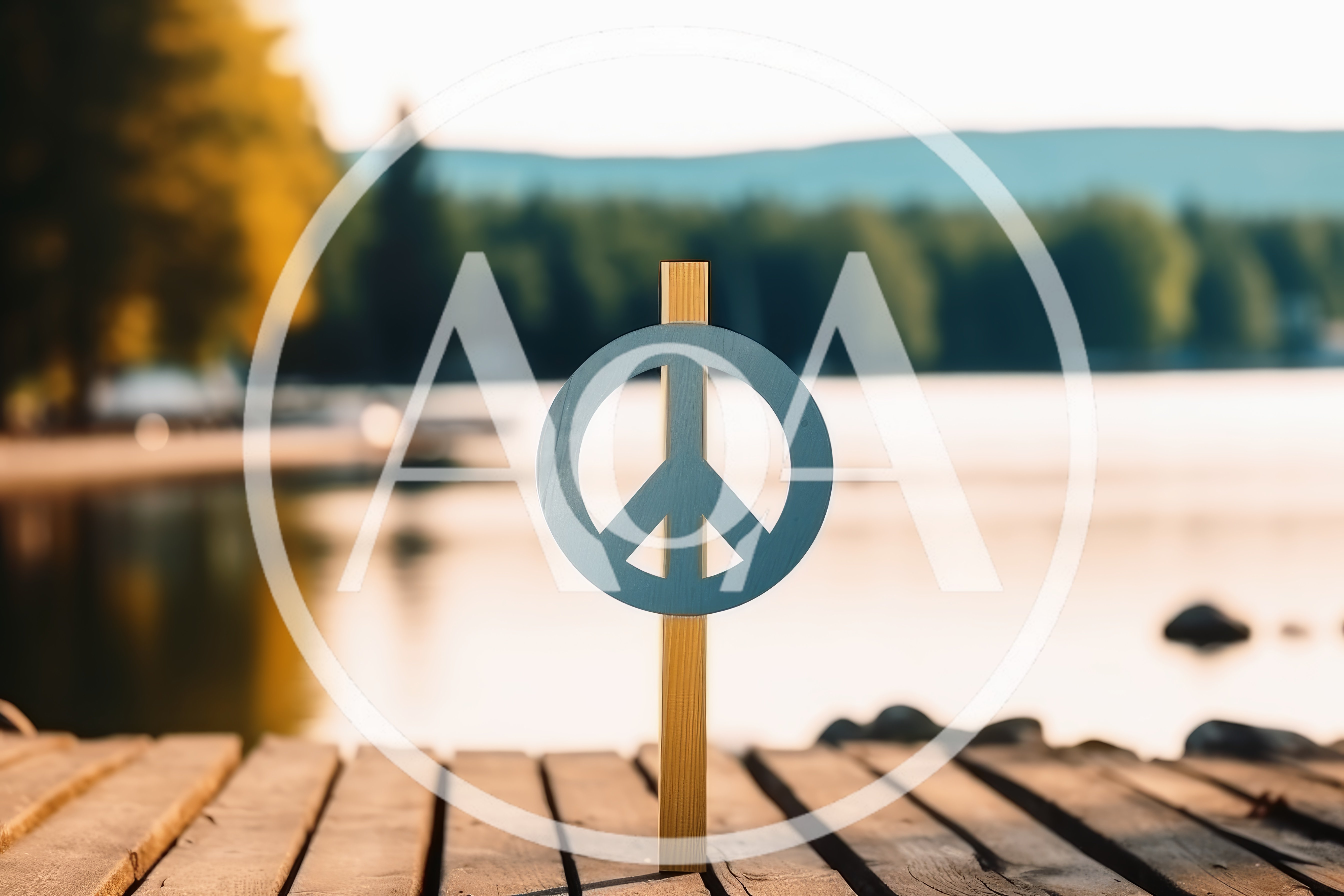 Peace Sign Symbol Standing On A Wooden Dock
