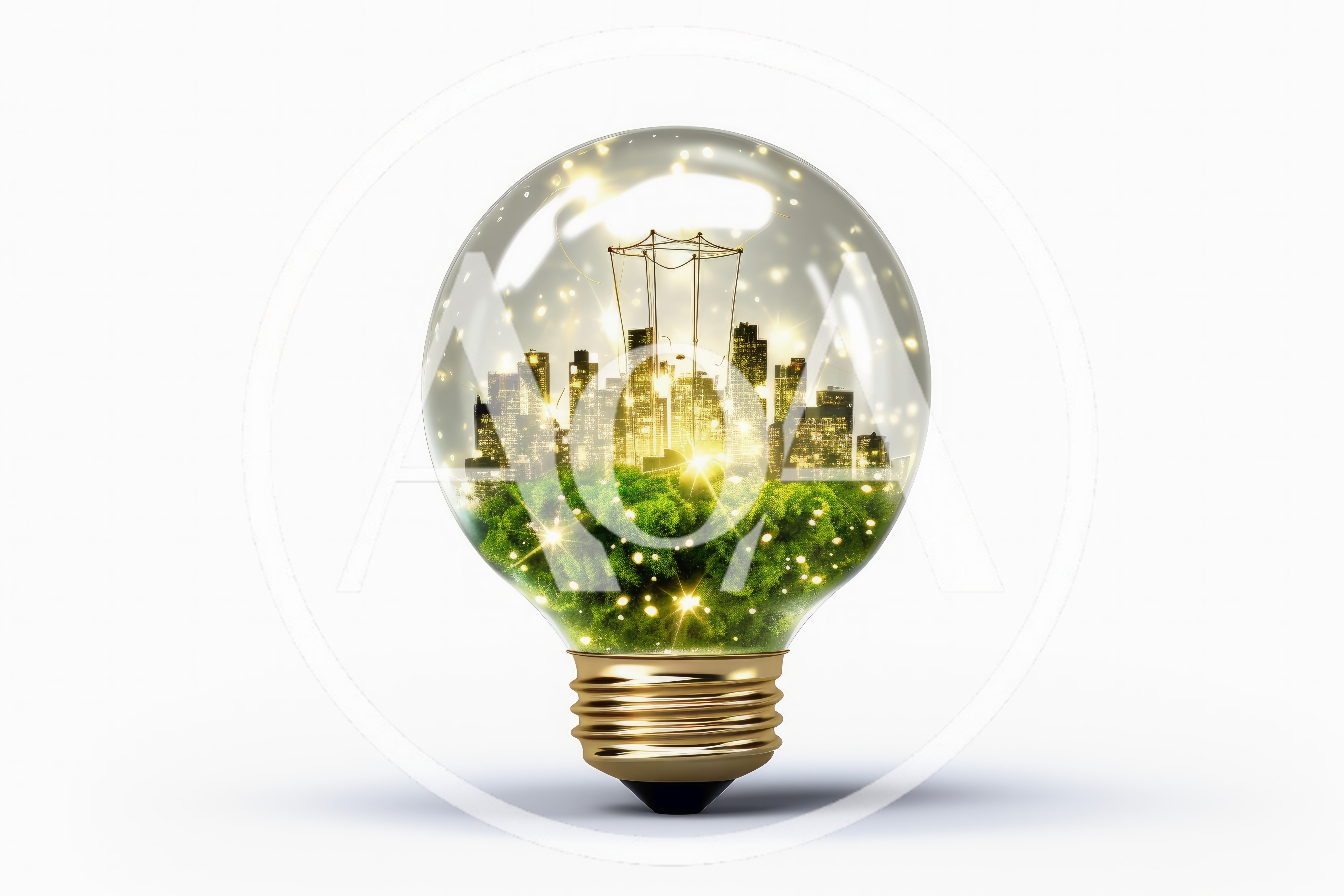 Cityscape Inside A Glowing Light Bulb