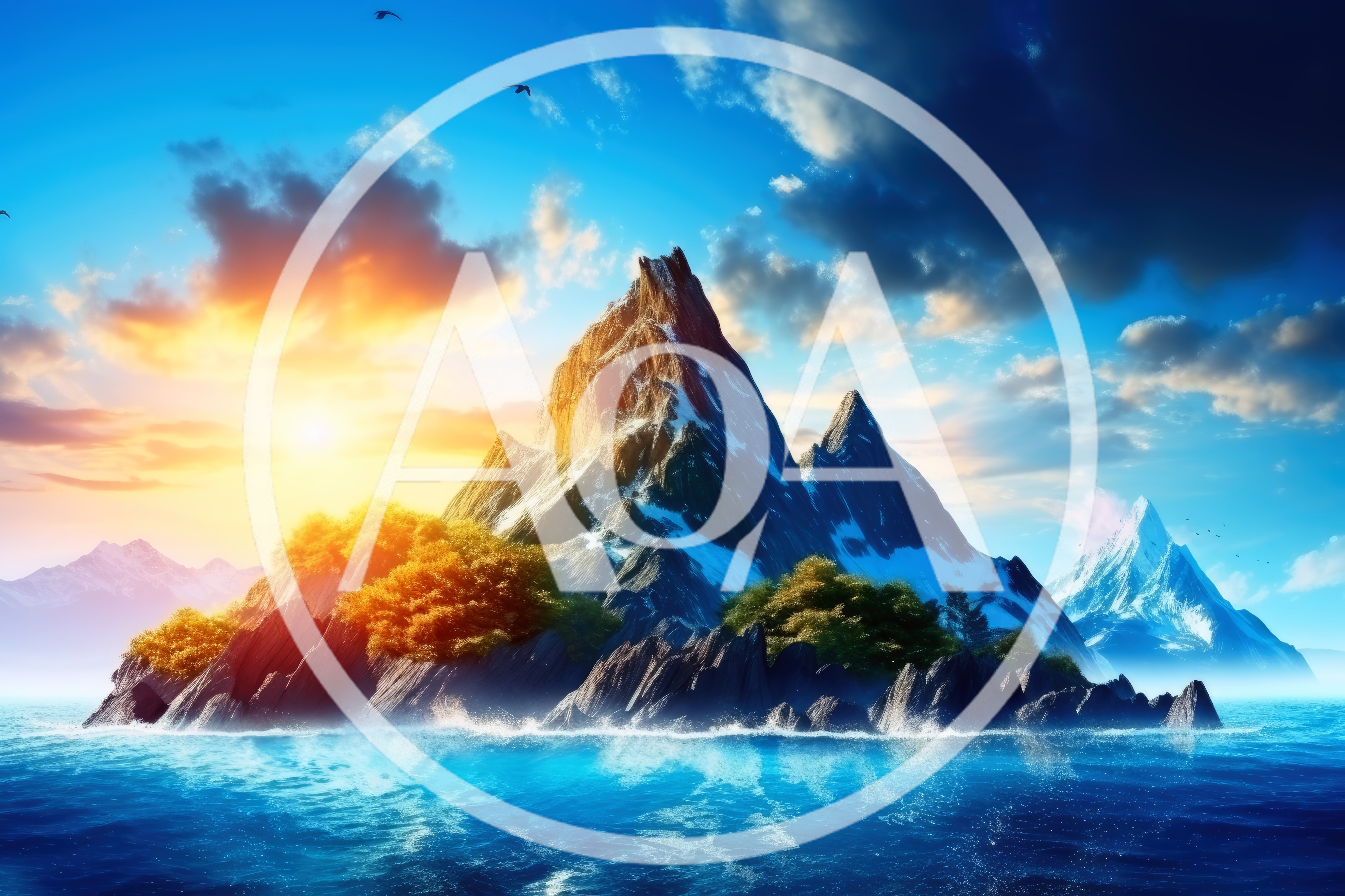 Majestic Mountain Island Surrounded By Vibrant Ocean Waters