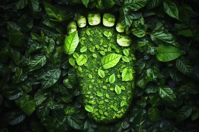 Ecological Footprint Concept With Green Leaves And Moss