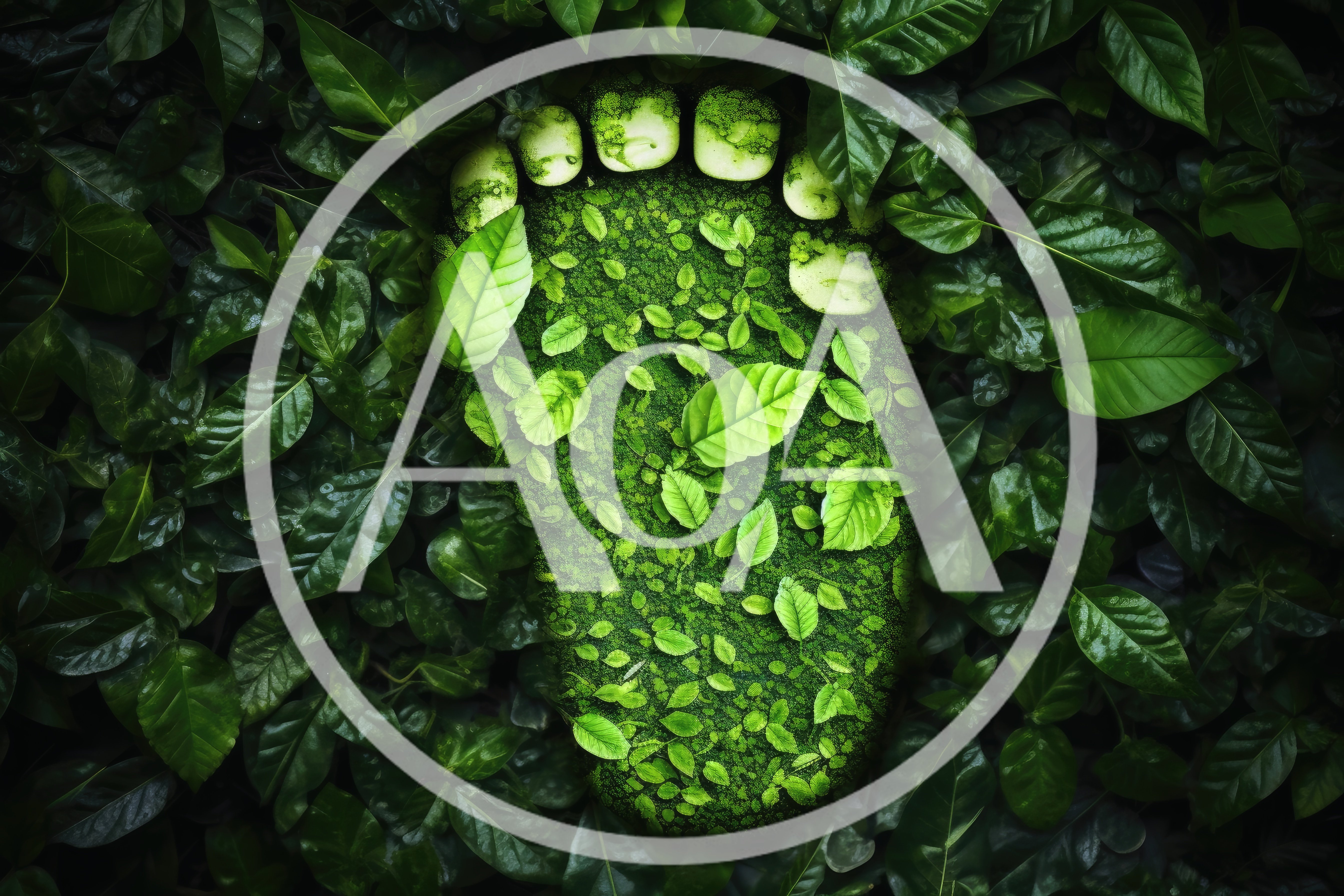 Ecological Footprint Concept With Green Leaves And Moss