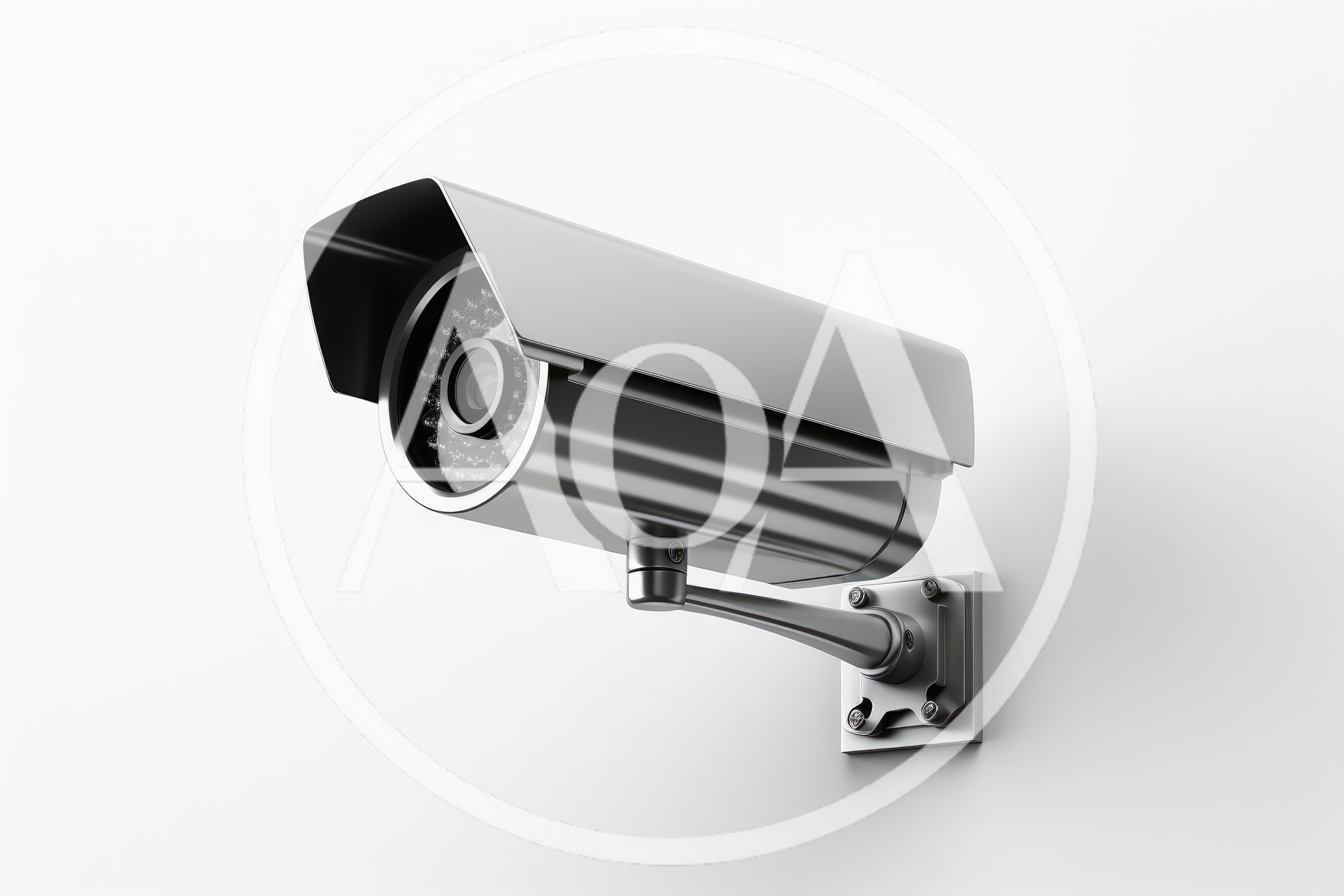 Modern Silver Security Camera Mounted On White Wall