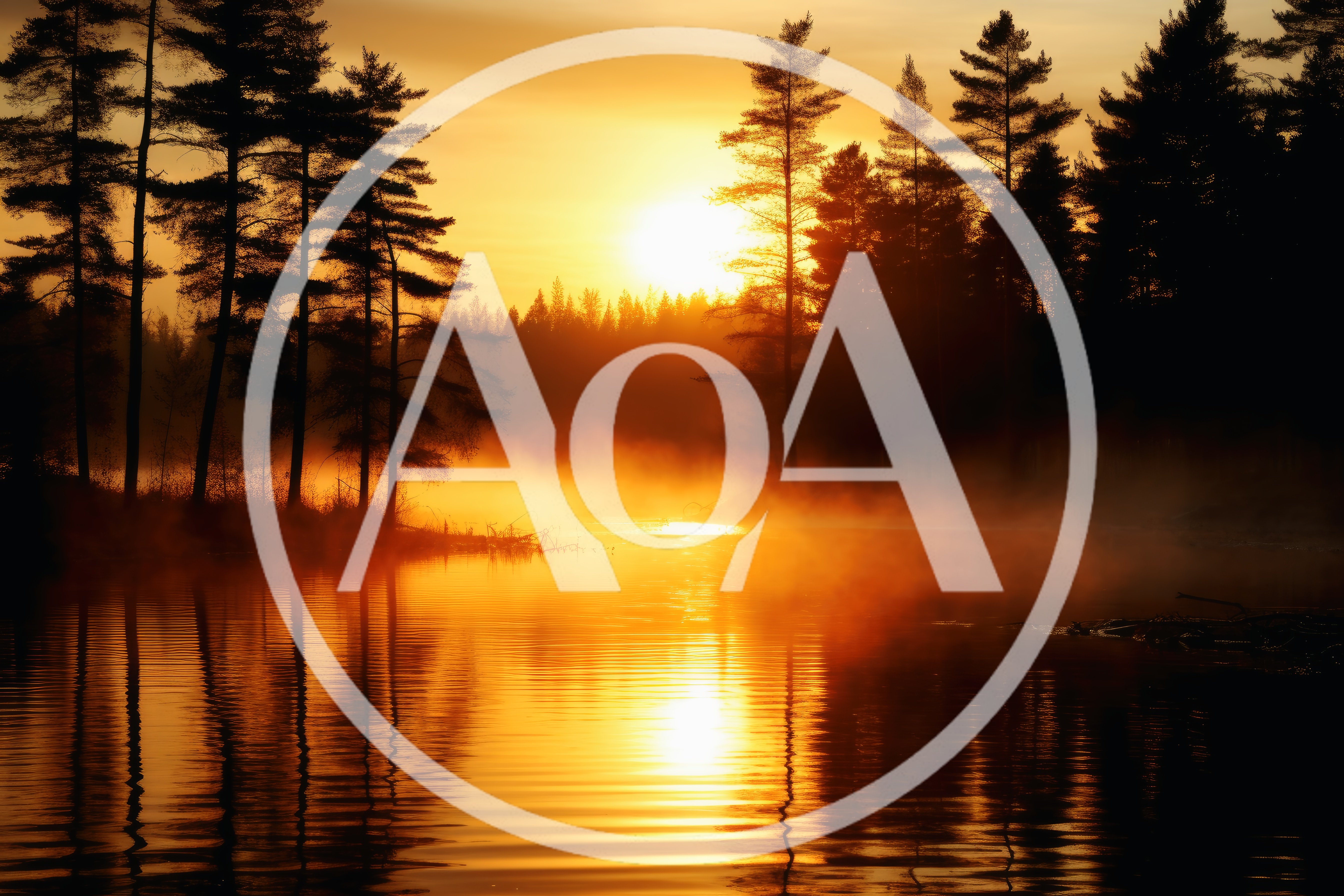 Golden Sunrise Over A Misty Forest Lake