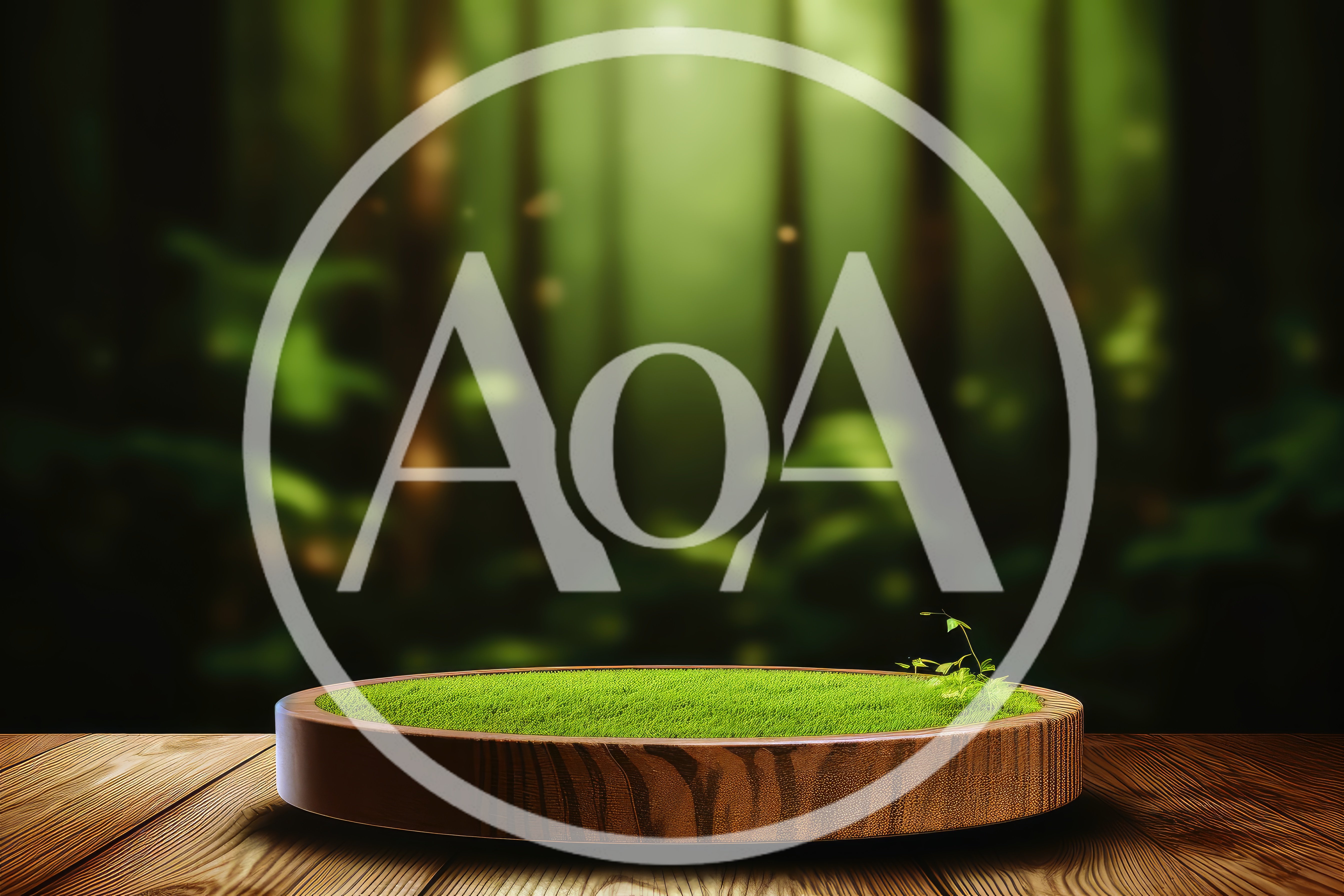 Wooden Display Pedestal With Grass Top In Forest