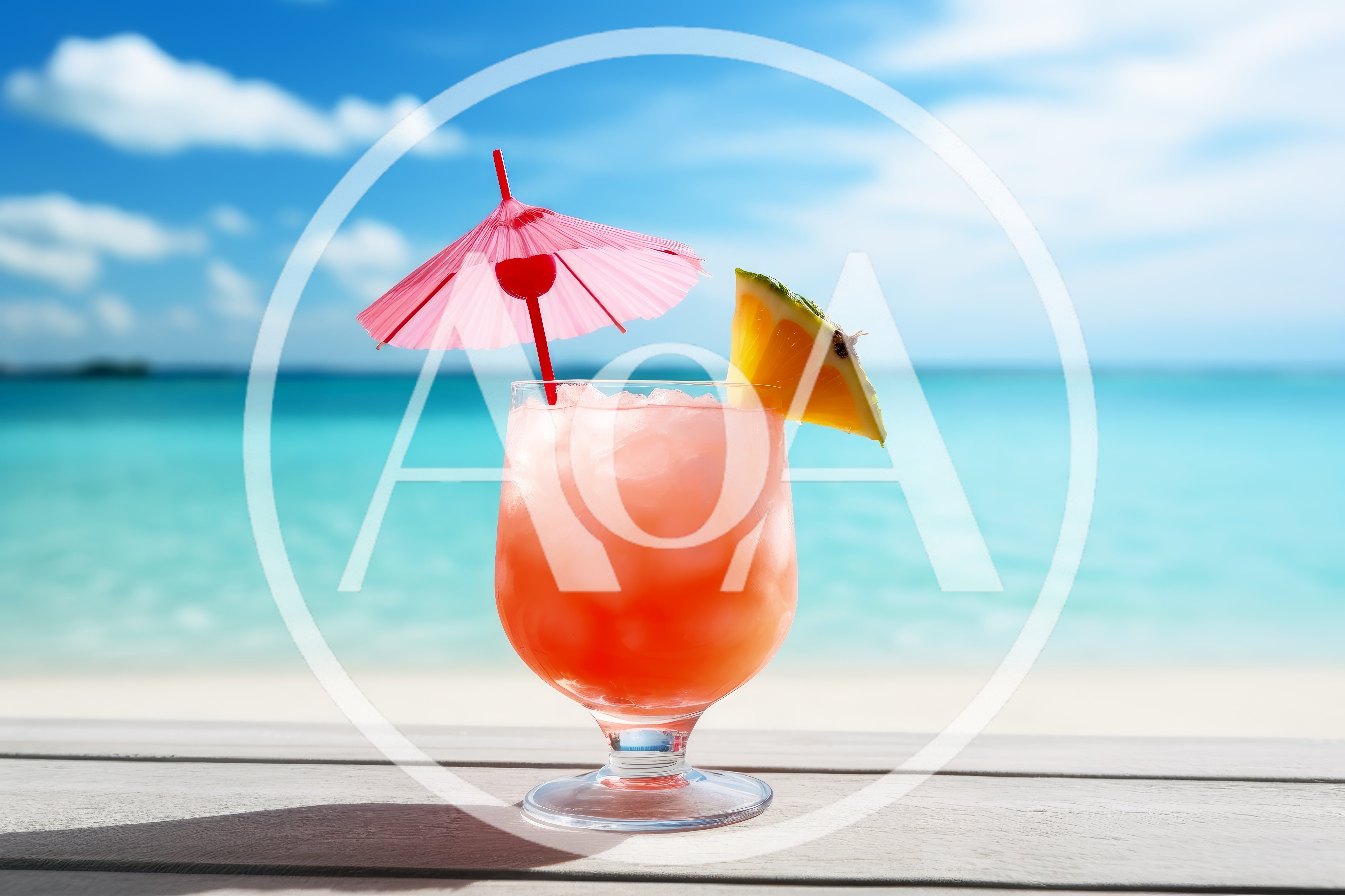 Tropical Cocktail Drink on a Beach Table