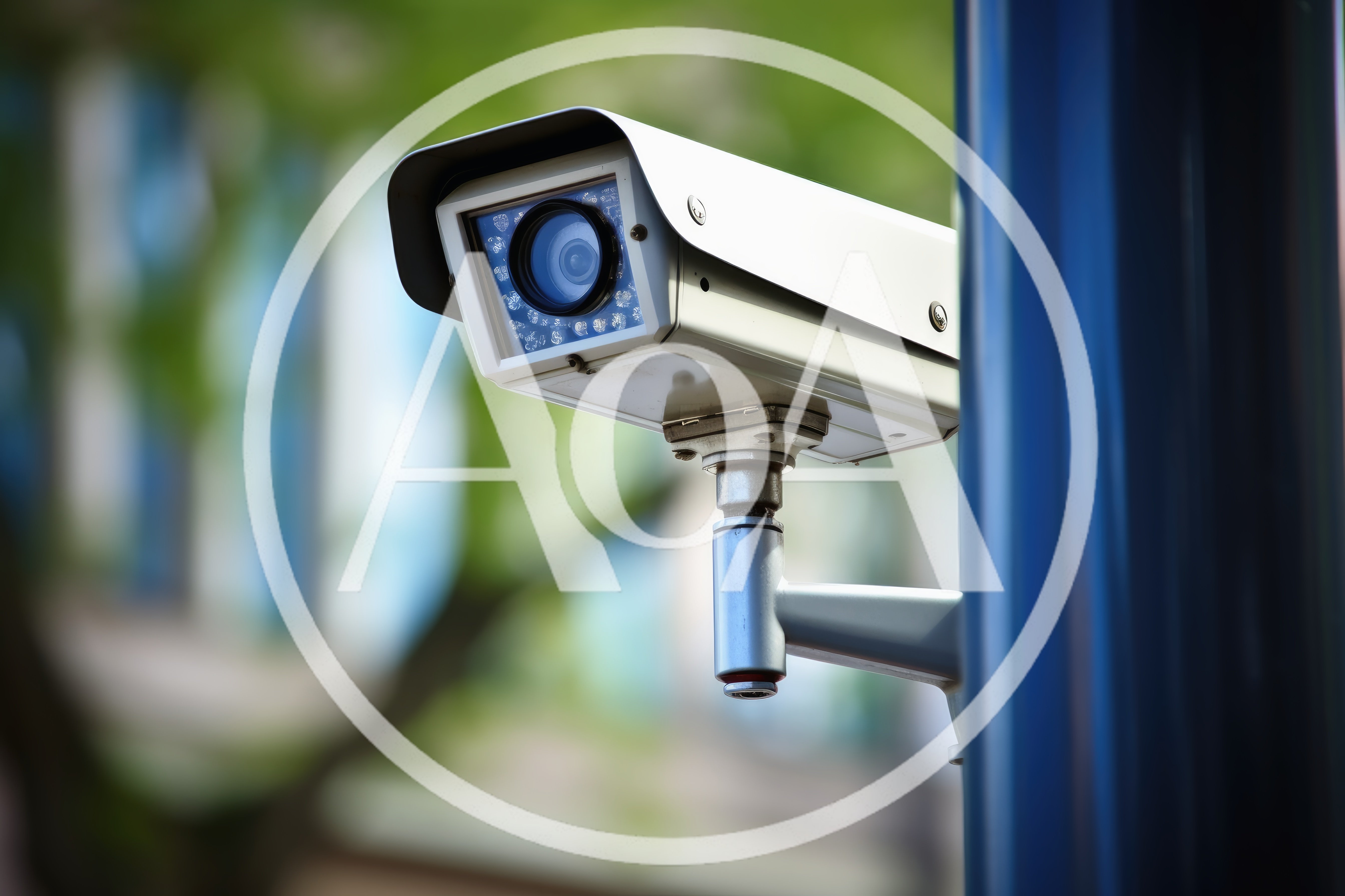Outdoor Security Surveillance Camera Mounted On Pole