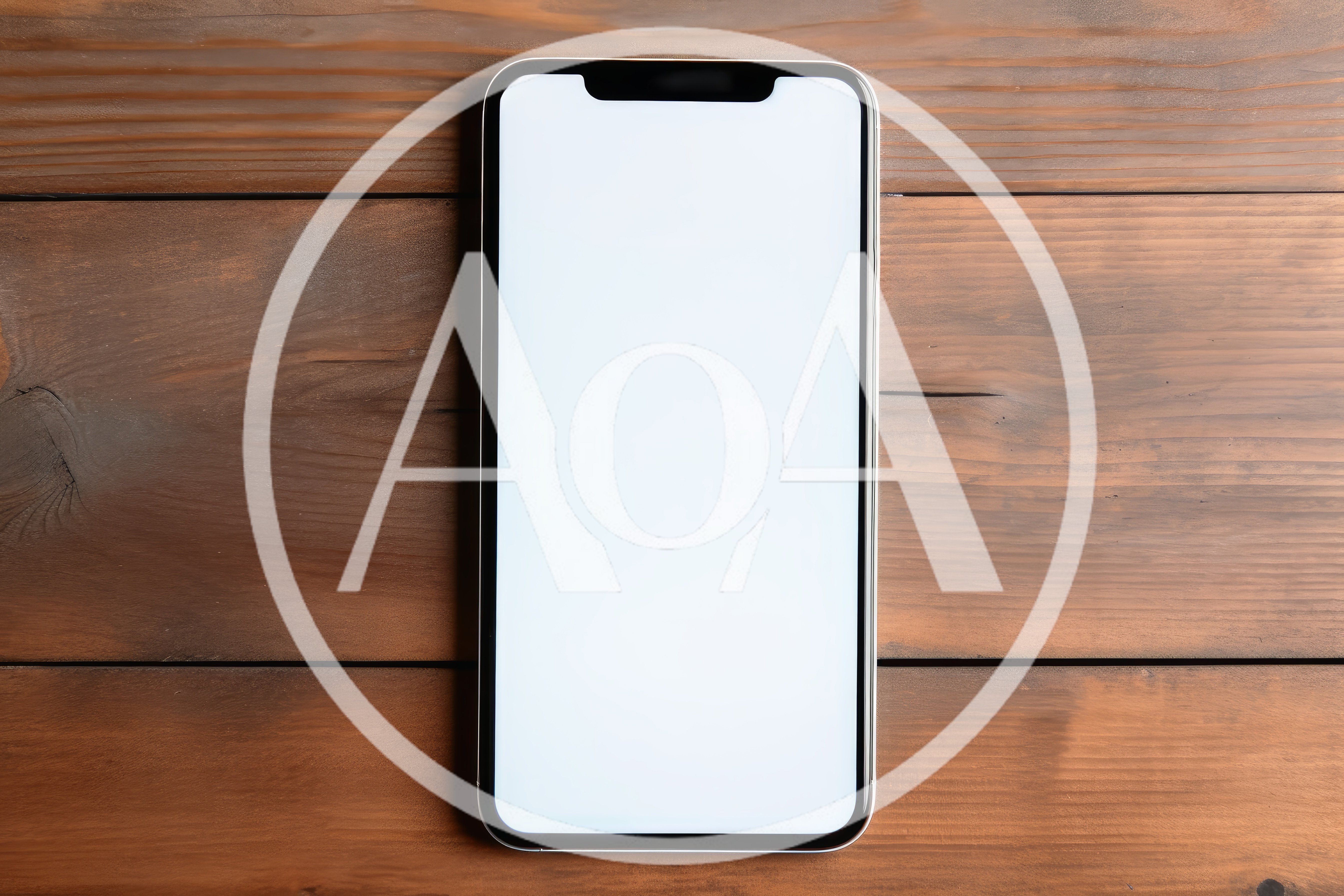 Modern Smartphone With Blank Screen On Wooden Table
