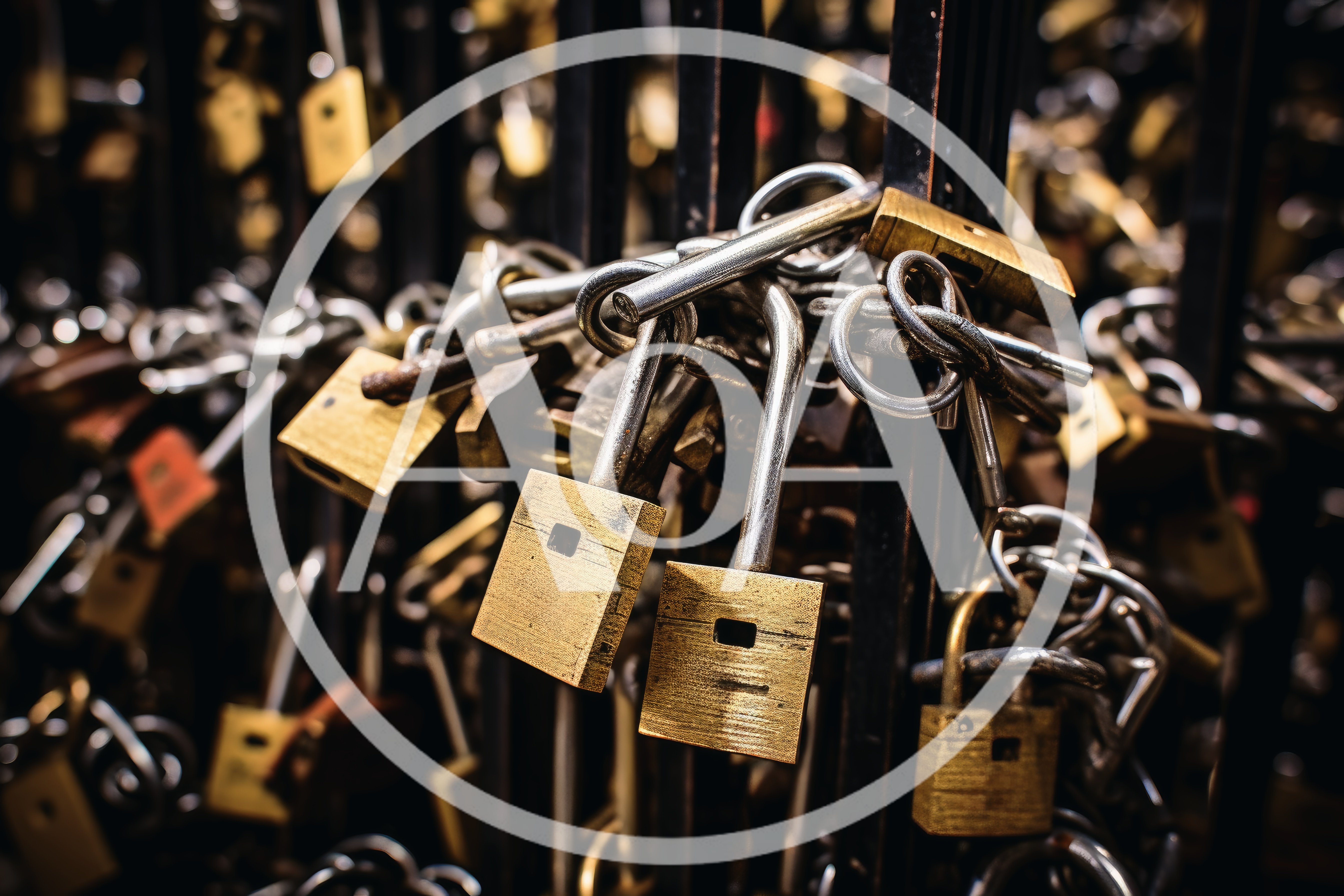Love Padlocks Attached To A Metal Bridge Fence