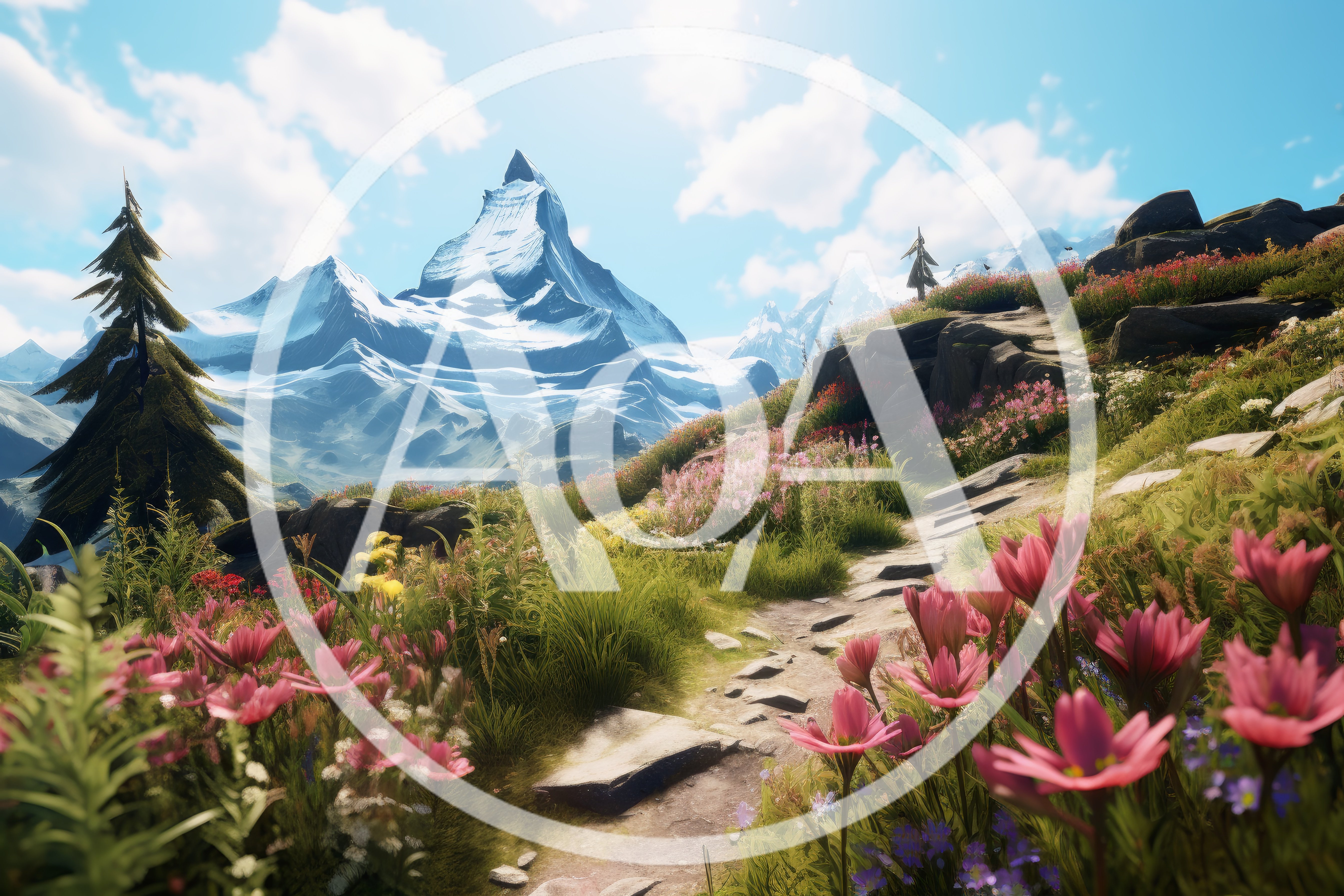 Scenic Alpine Mountain Trail With Wildflowers