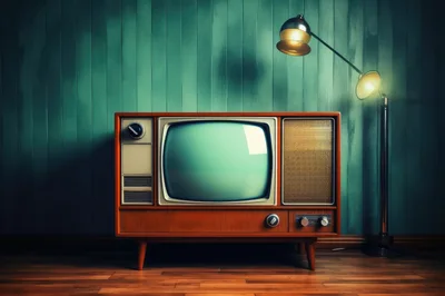 Vintage Mid Century Television Set With Floor Lamp