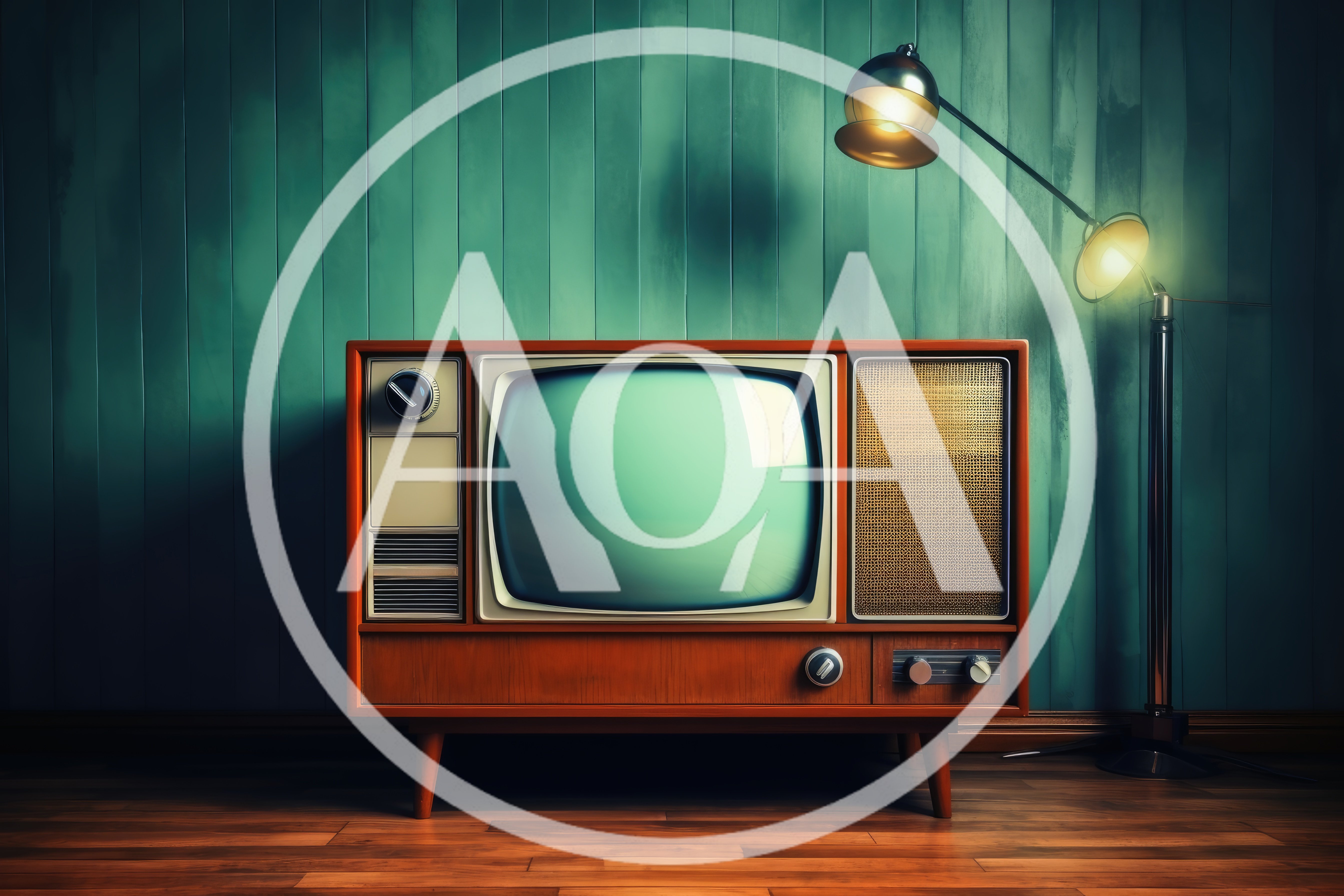 Vintage Mid Century Television Set With Floor Lamp