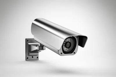Modern Silver Security Camera Mounted on Wall
