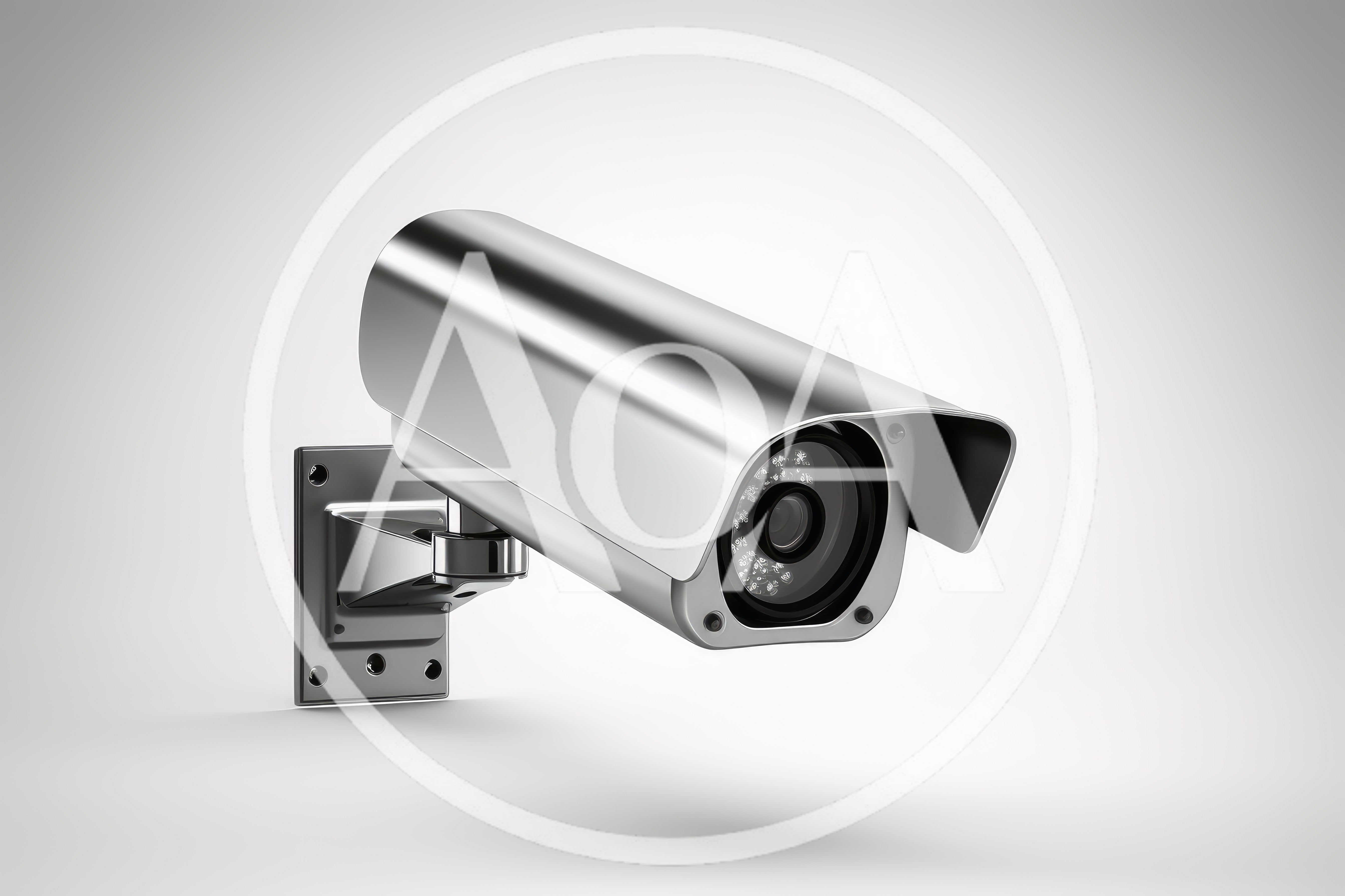 Modern Silver Security Camera Mounted on Wall