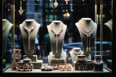 Luxury Jewelry Display In A High End Boutique Window