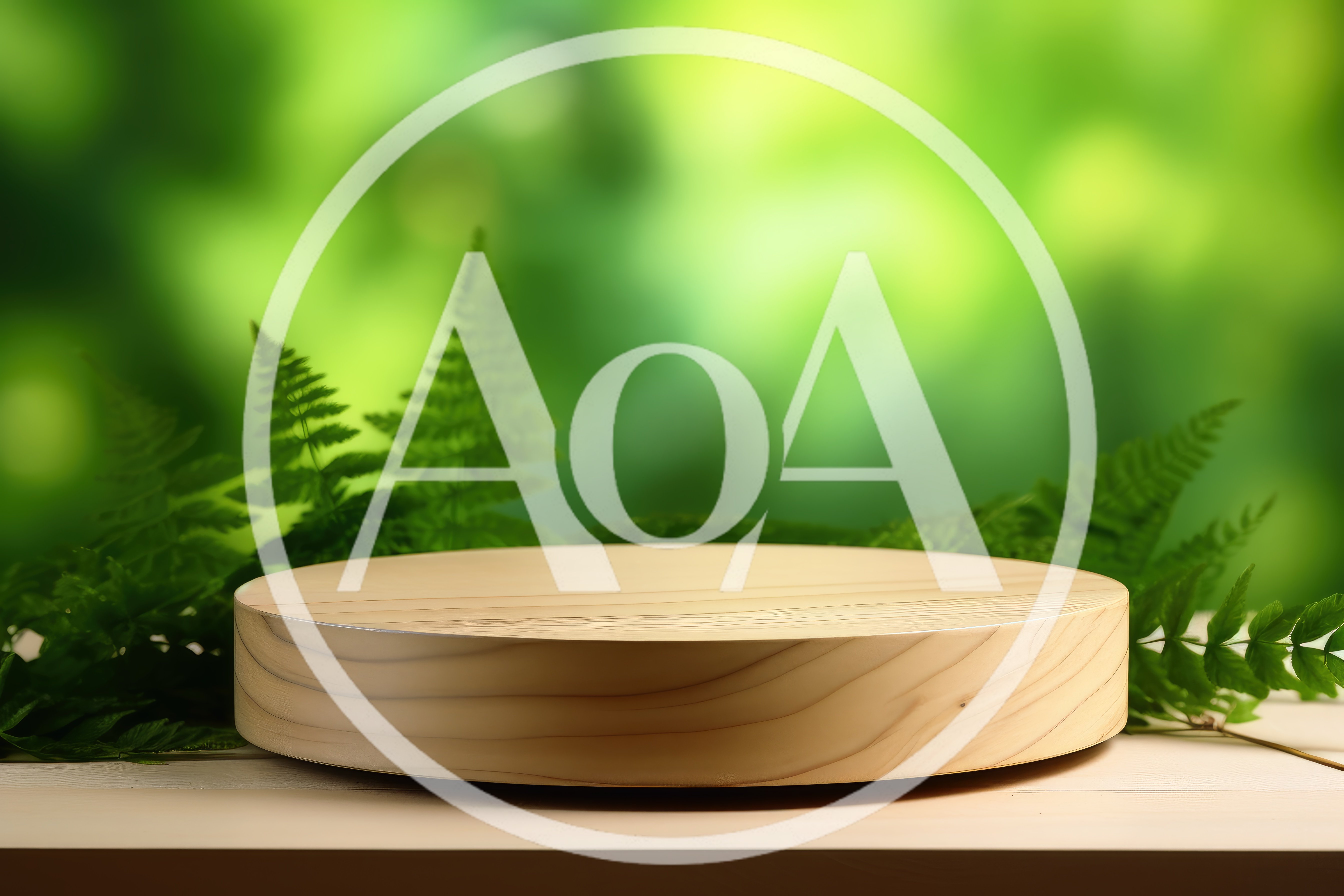 Wooden Product Display Pedestal With Fern Leaves