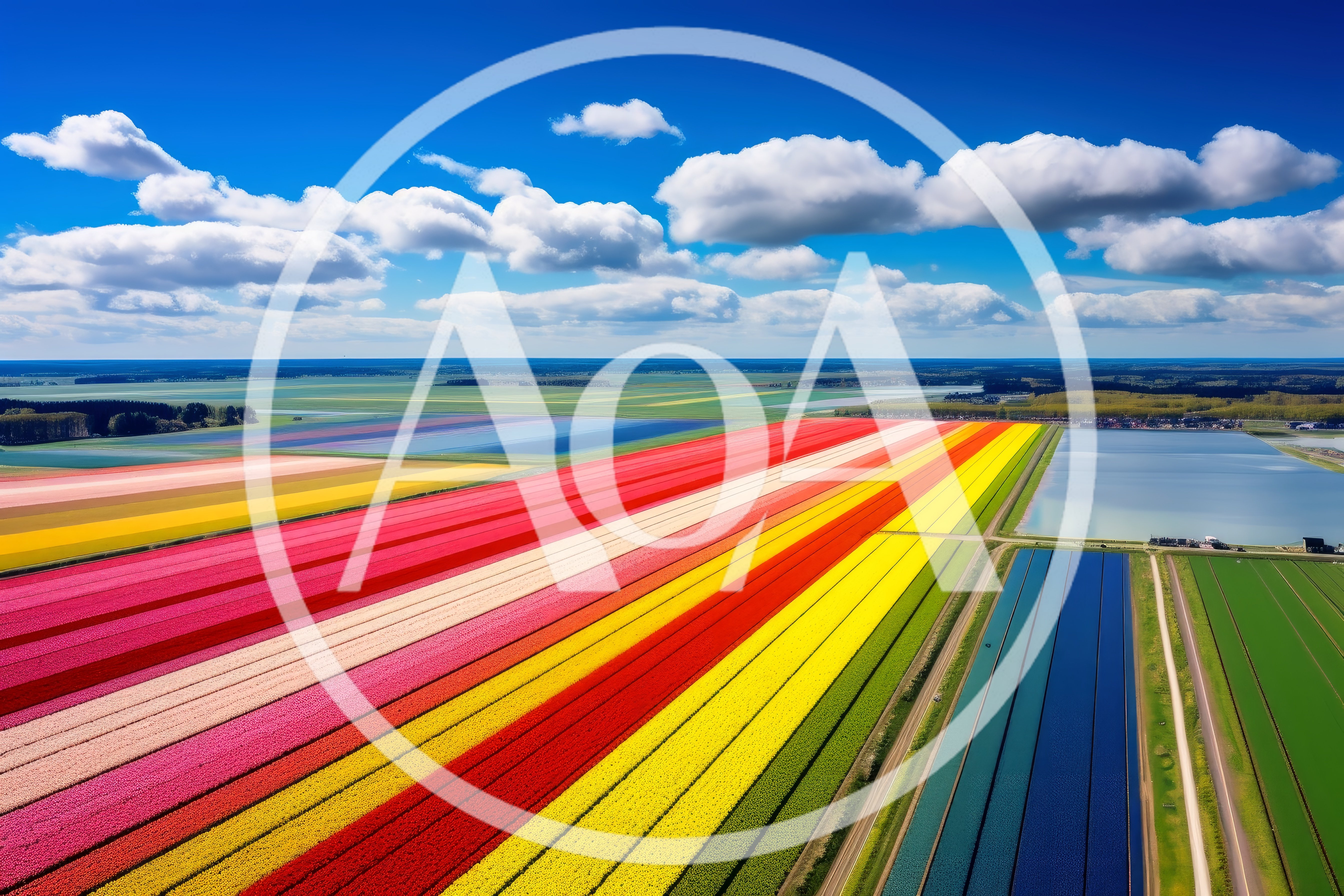 Aerial View Of Vibrant Tulip Fields In The Netherlands
