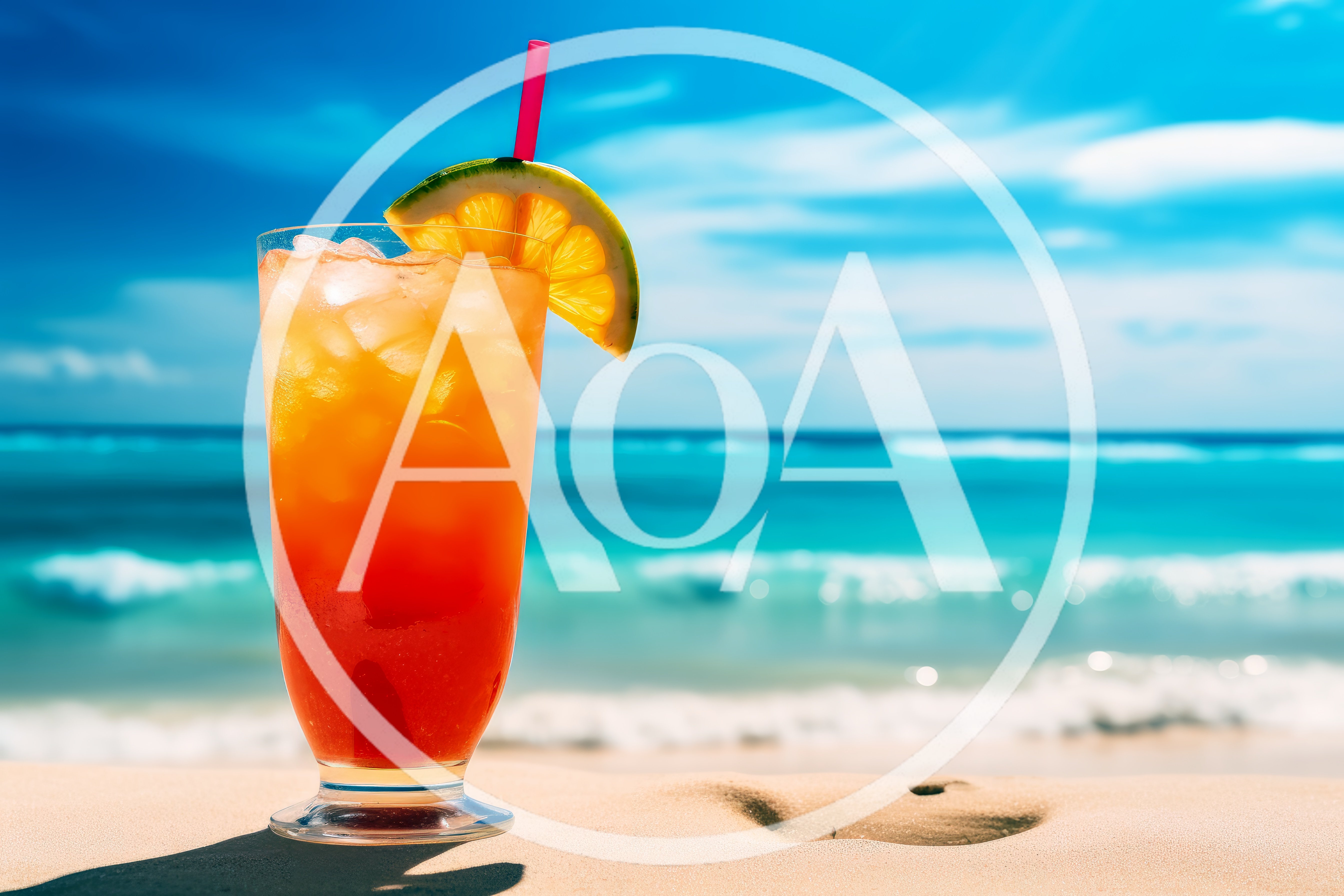 Refreshing Tropical Cocktail On A Sunny Beach