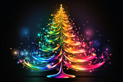 Abstract Glowing Rainbow Christmas Tree Illustration