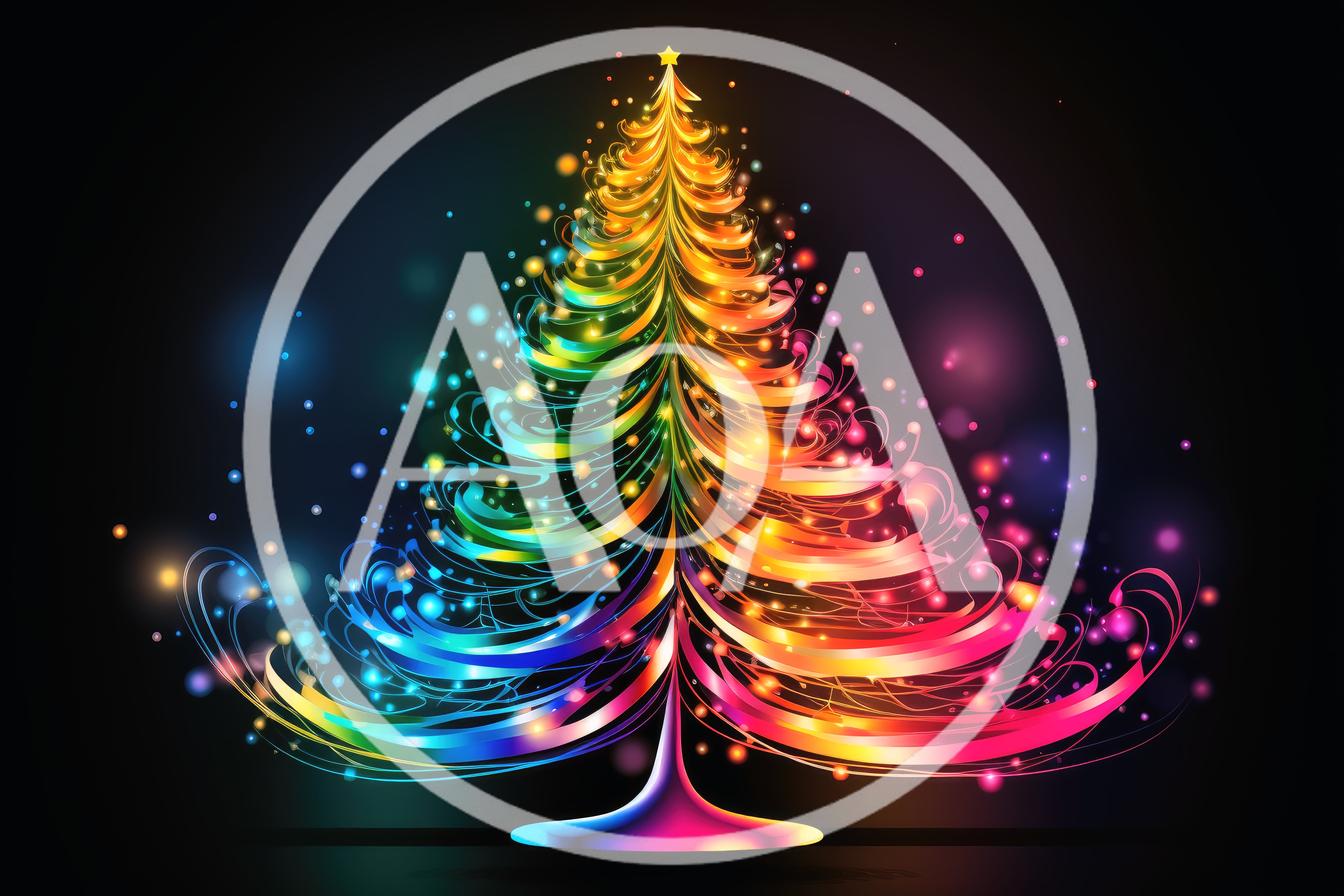 Abstract Glowing Rainbow Christmas Tree Illustration