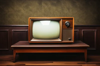 Vintage Wooden Television Set On A Low Table
