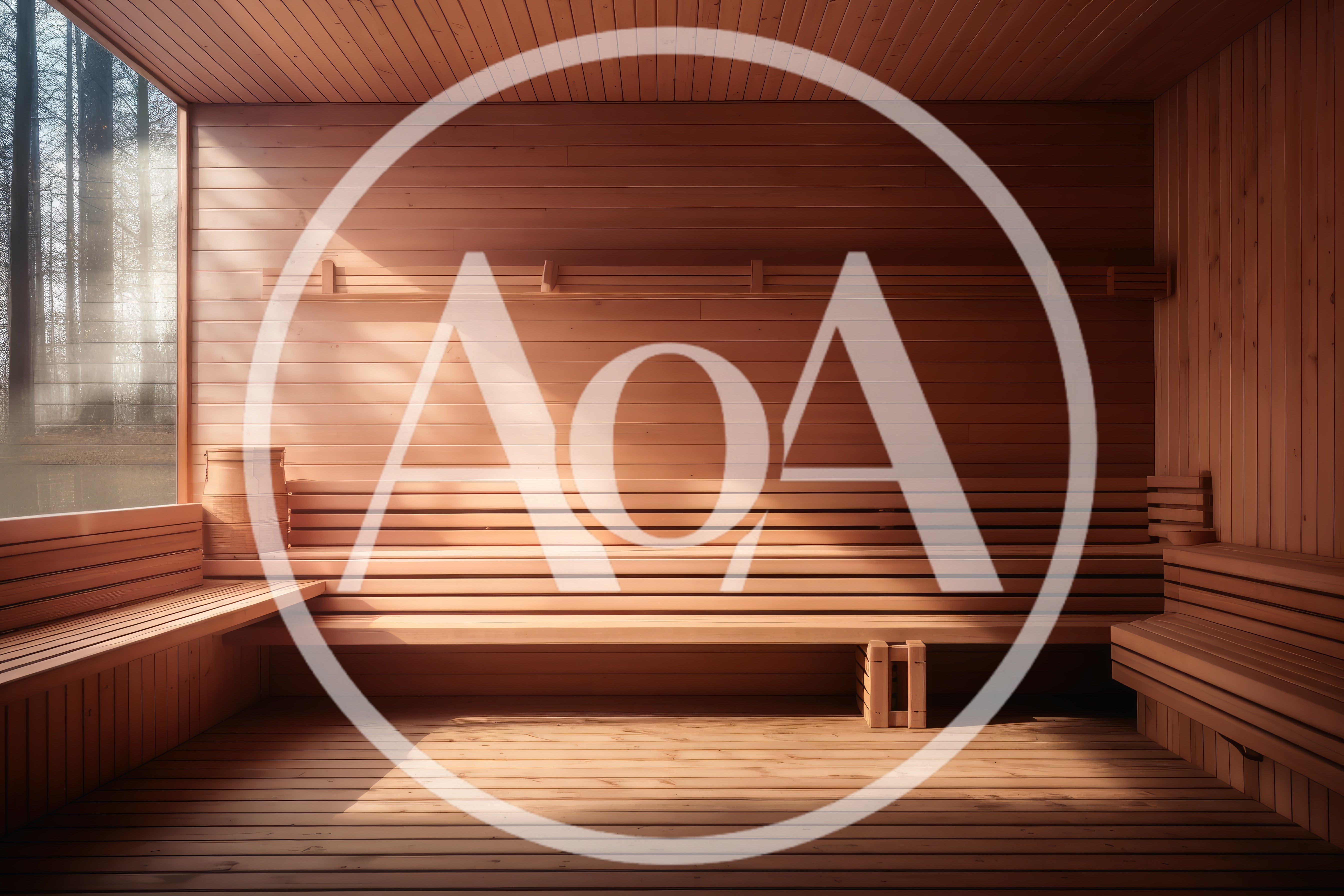 Empty Wooden Sauna Interior With Large Window