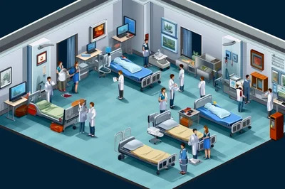 Isometric View Of A Busy Hospital Ward