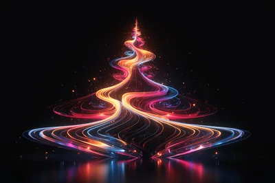 Abstract Neon Light Christmas Tree Illustration