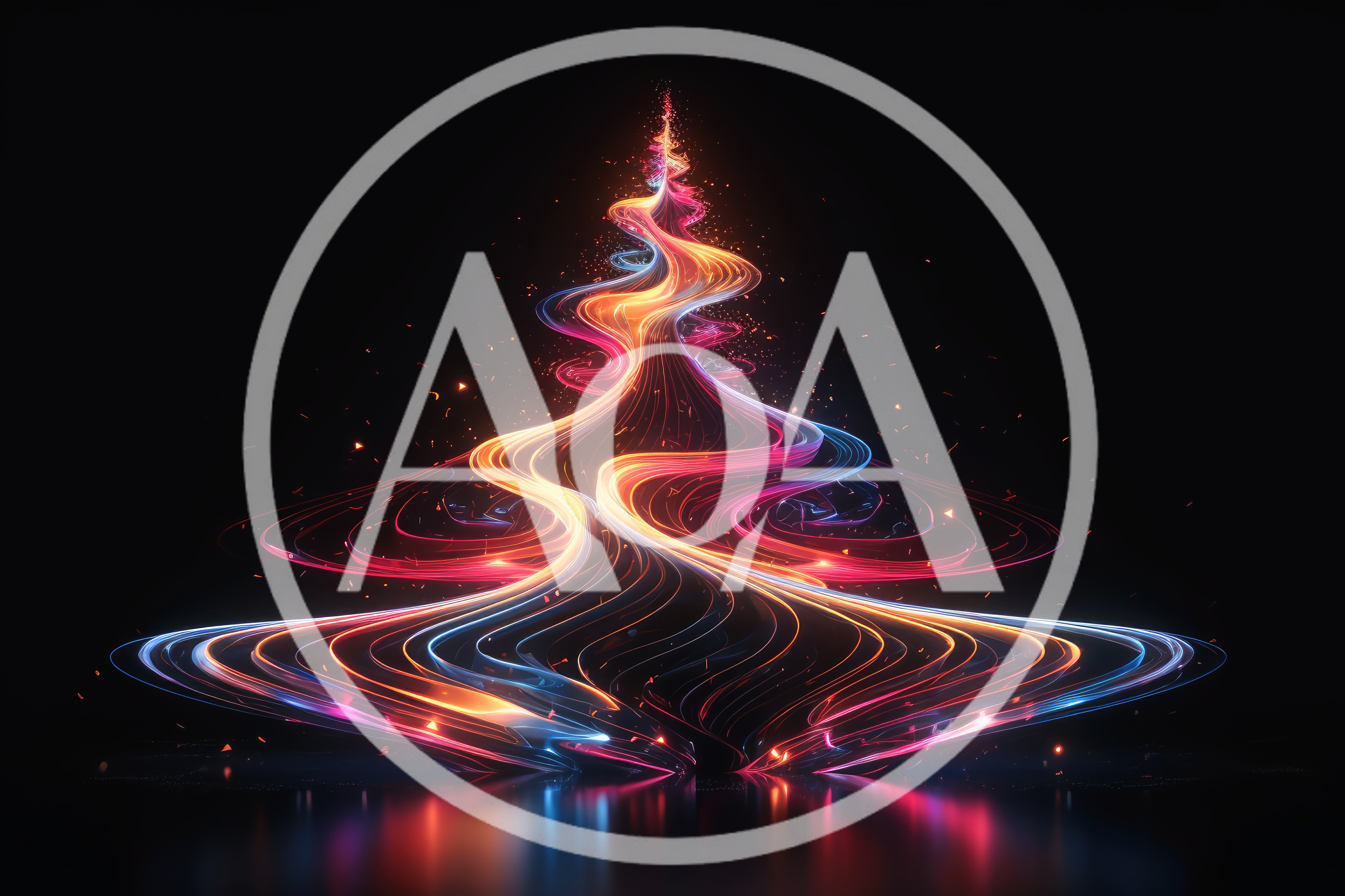 Abstract Neon Light Christmas Tree Illustration