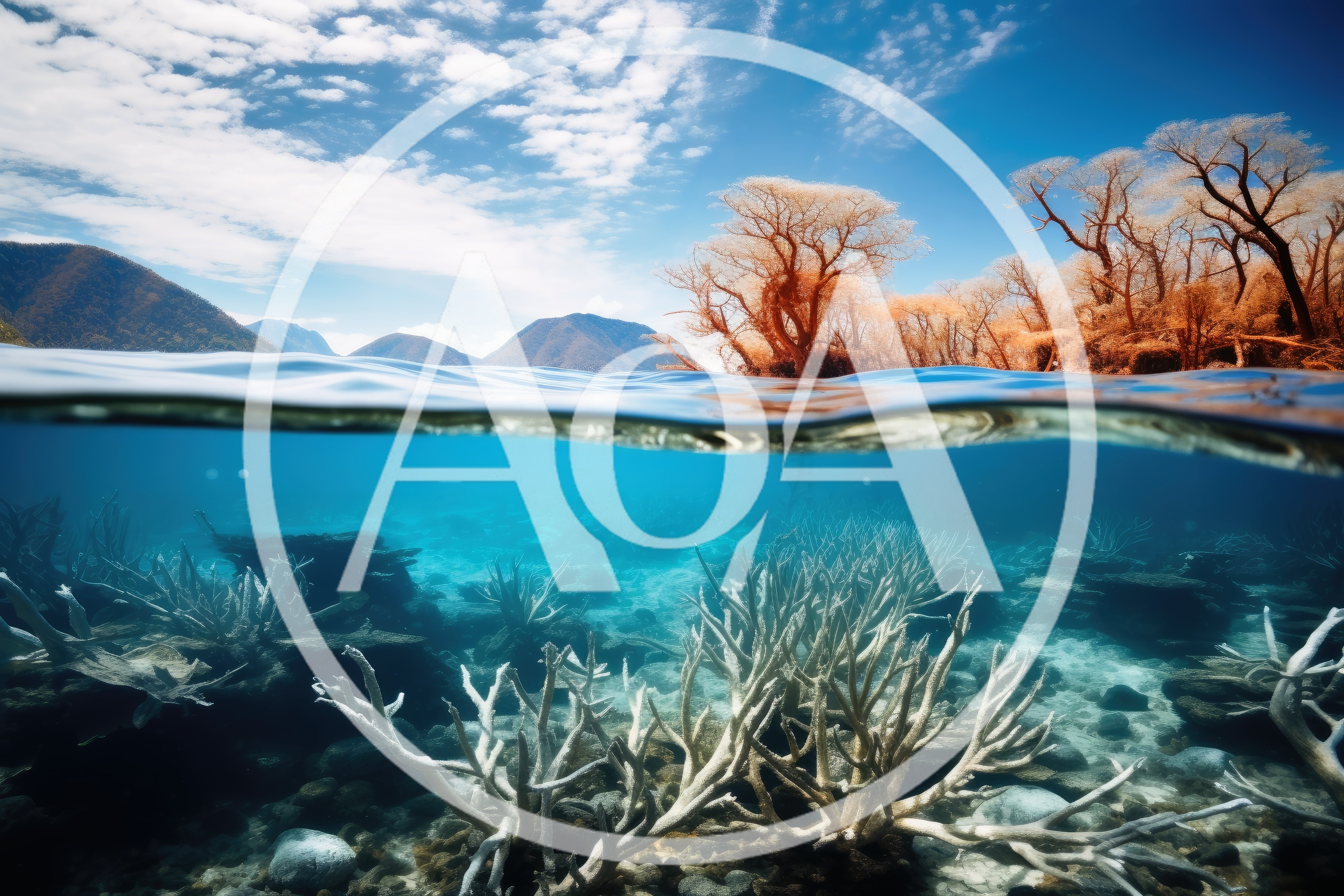 Split Level View Of Coral Reef And Tropical Island