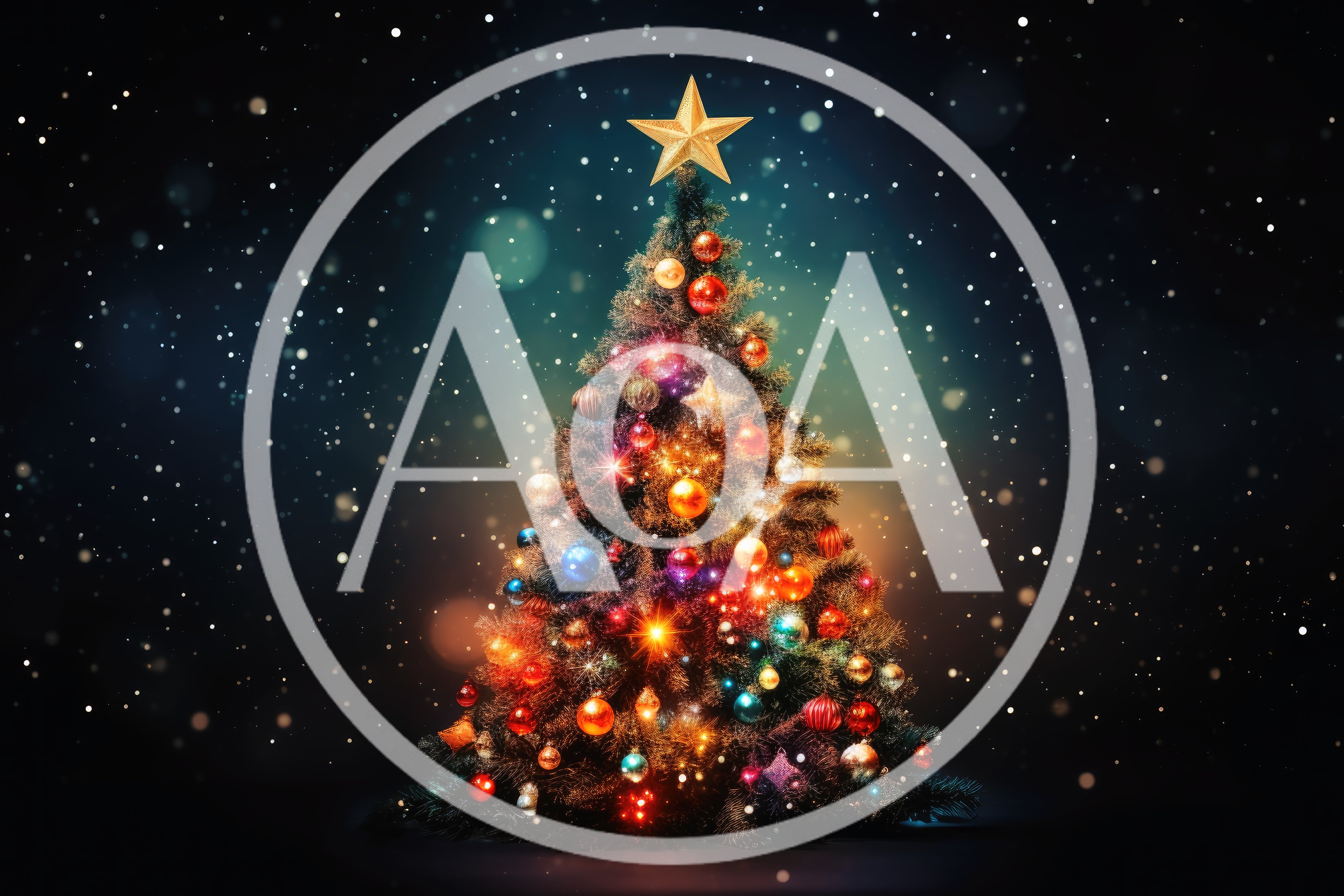 Illuminated Christmas Tree With Ornaments Against Snowy Background