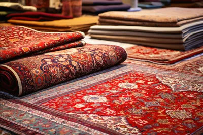 Traditional Persian Rugs Displayed In A Textile Shop