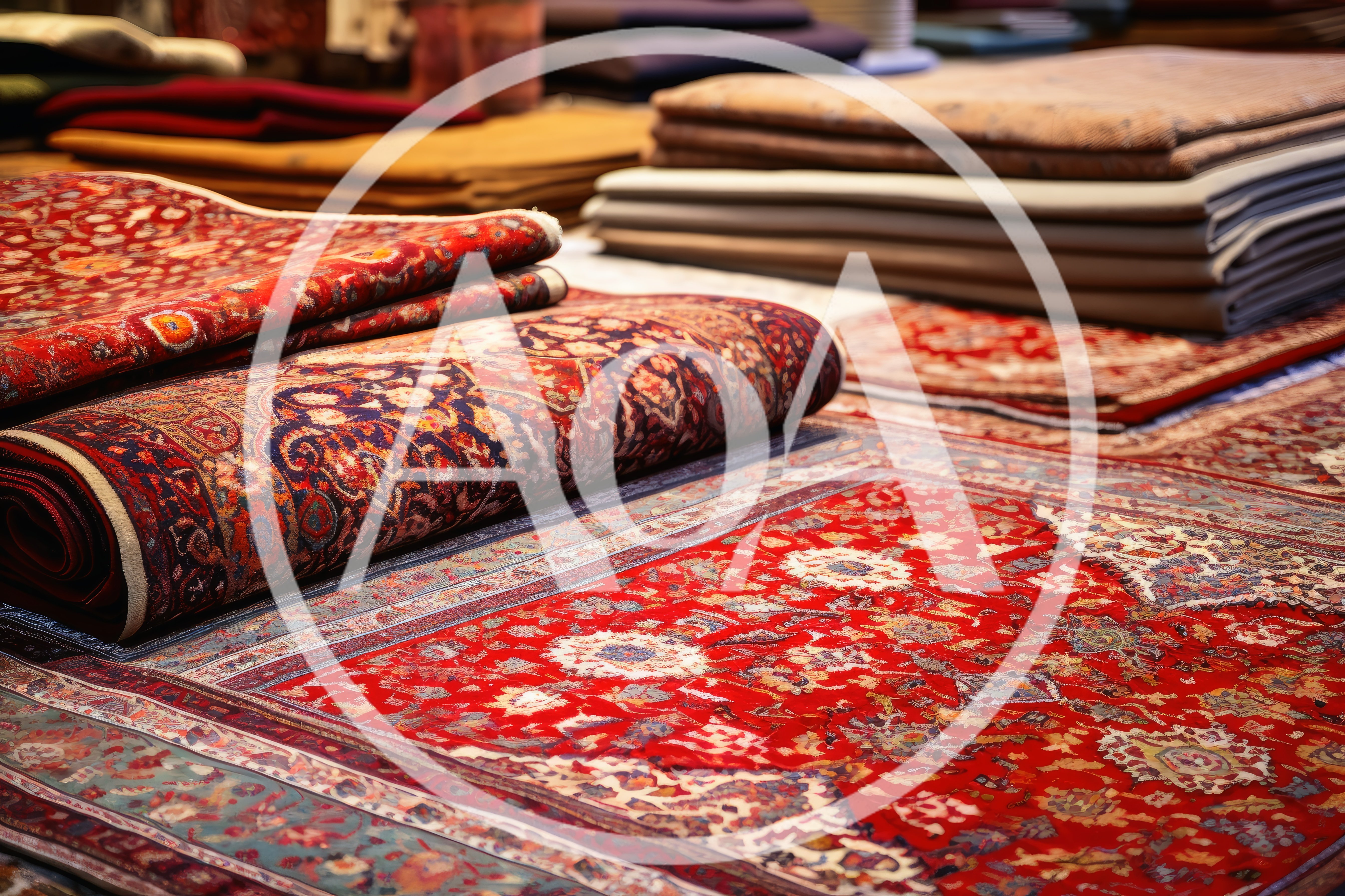 Traditional Persian Rugs Displayed In A Textile Shop