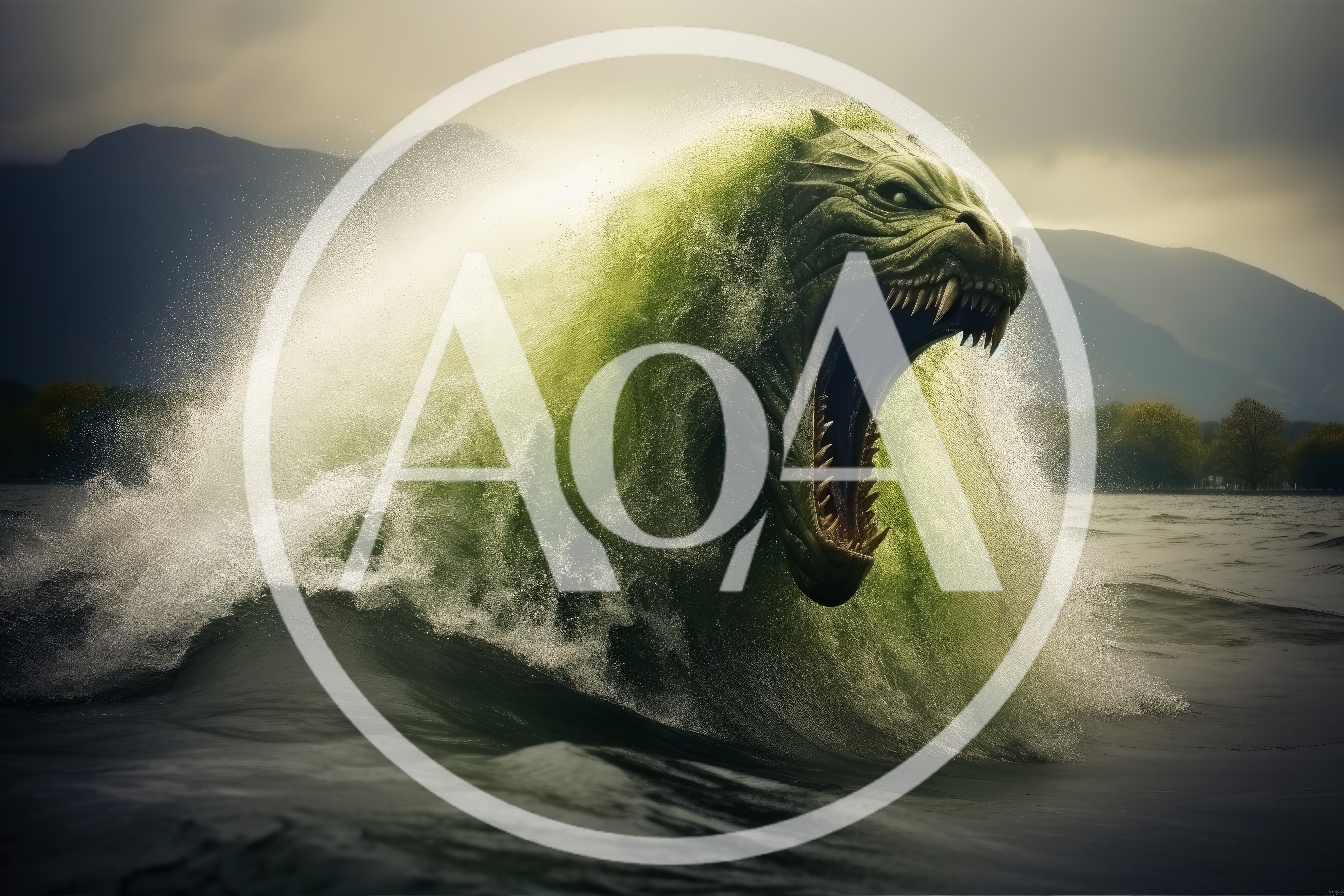 Green Water Monster Emerging From A Lake Wave